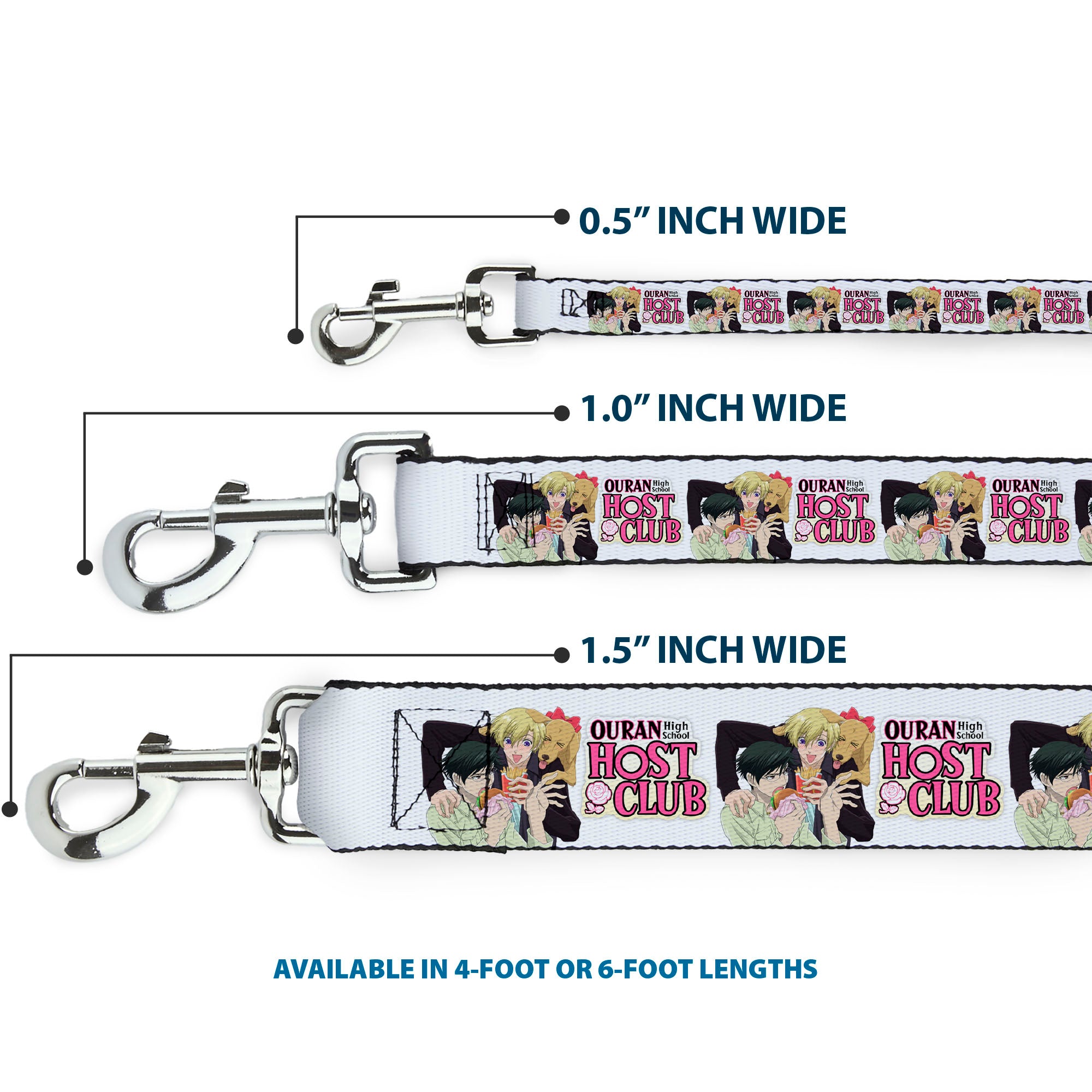 Dog Leash - OURAN HIGH SCHOOL HOST CLUB Kyoya Haruhi and Antoinette Pose and Title Logo White Dog Leashes Ouran High School Host Club