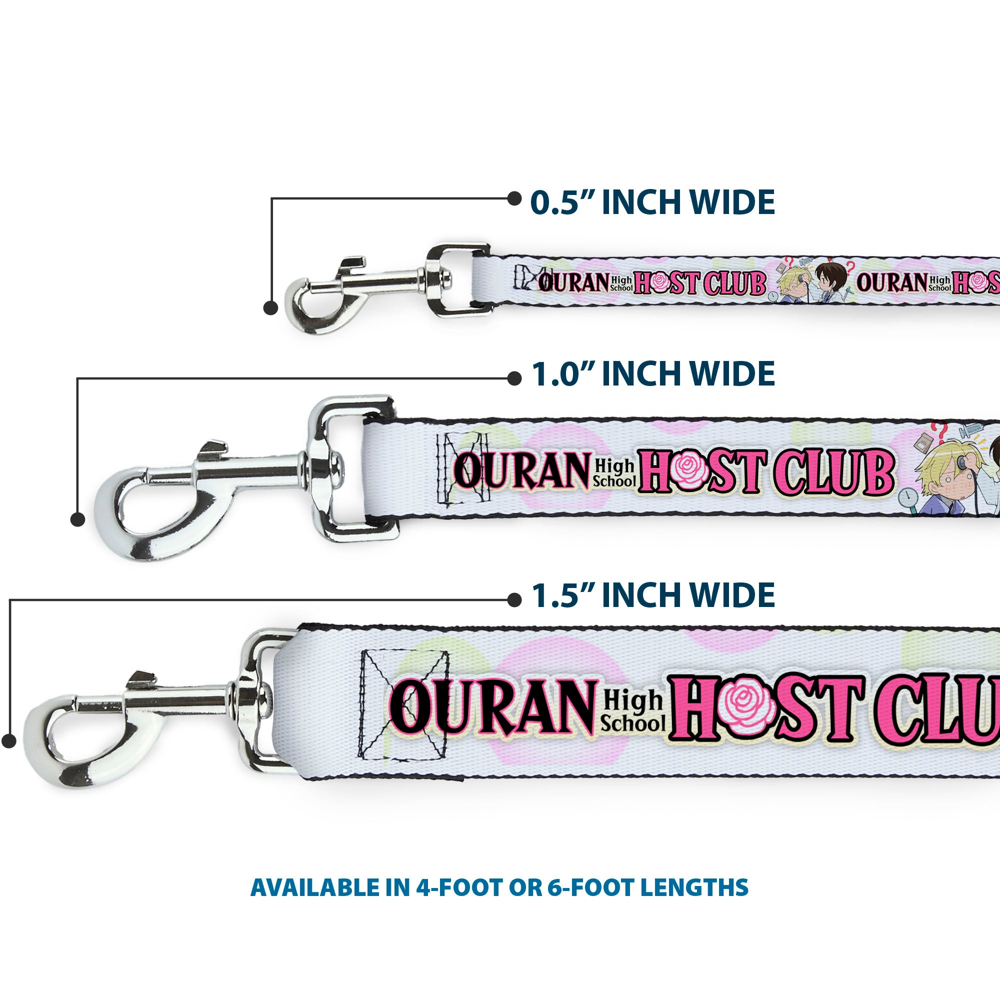 Dog Leash - OURAN HIGH SCHOOL Chibi Tamaki and Haruhi Pose and Title Logo White Dog Leashes Ouran High School Host Club