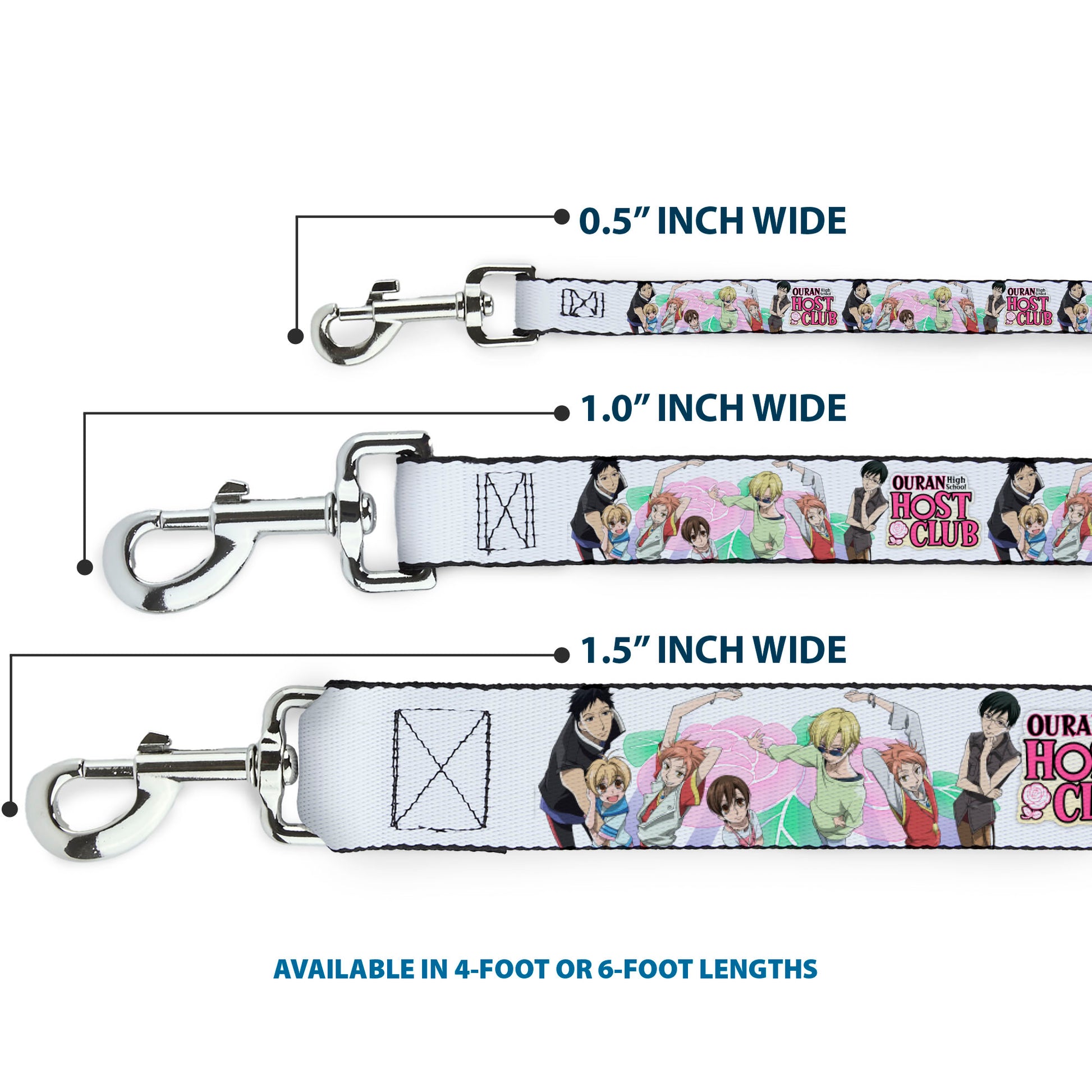 Dog Leash - OURAN HIGH SCHOOL Seven Character Group Pose and Title Logo White Dog Leashes Ouran High School Host Club