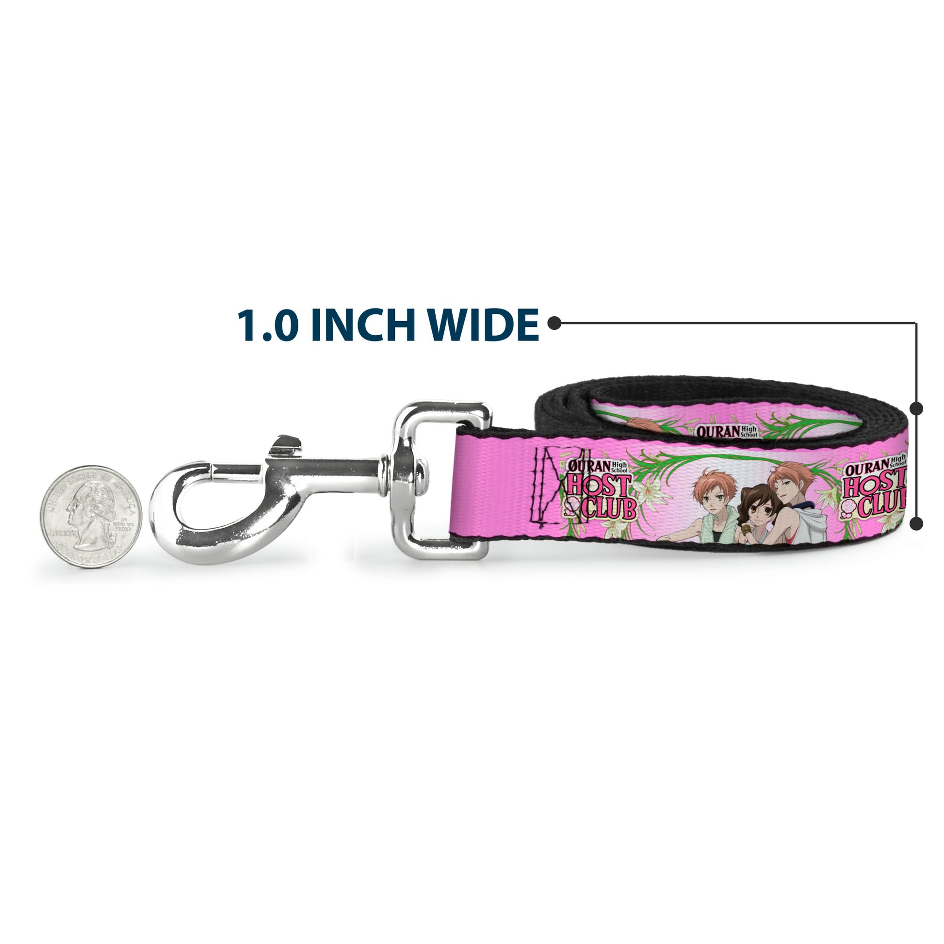 Dog Leash - OURAN HIGH SCHOOL HOST CLUB Haruhi and Hitachiin Twins Lilies Pose and Title Logo Pinks Dog Leashes Ouran High School Host Club