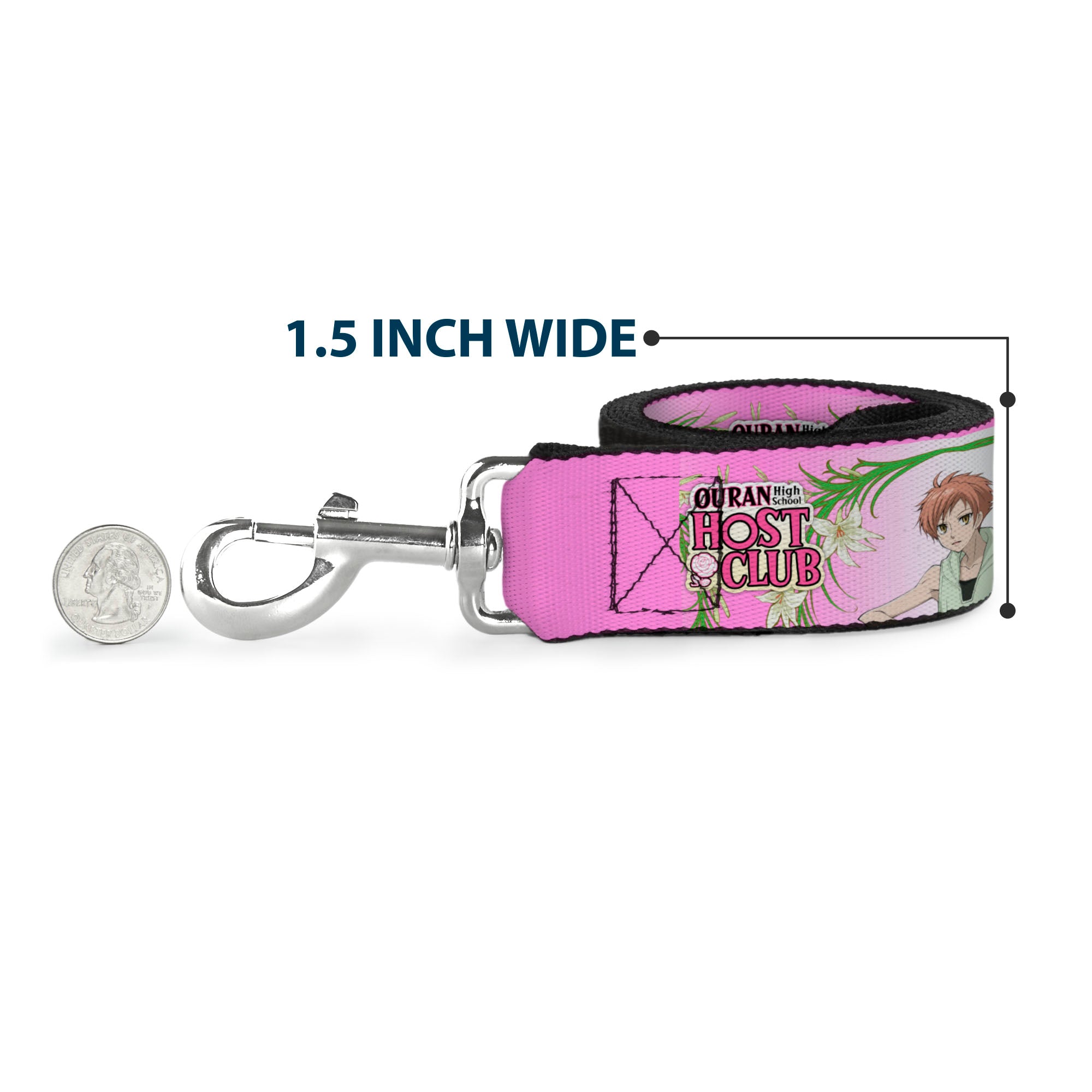 Dog Leash - OURAN HIGH SCHOOL HOST CLUB Haruhi and Hitachiin Twins Lilies Pose and Title Logo Pinks Dog Leashes Ouran High School Host Club