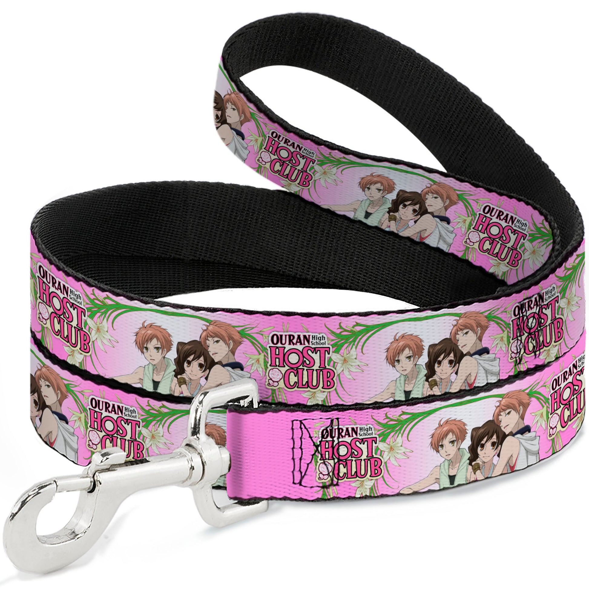 Dog Leash - OURAN HIGH SCHOOL HOST CLUB Haruhi and Hitachiin Twins Lilies Pose and Title Logo Pinks Dog Leashes Ouran High School Host Club