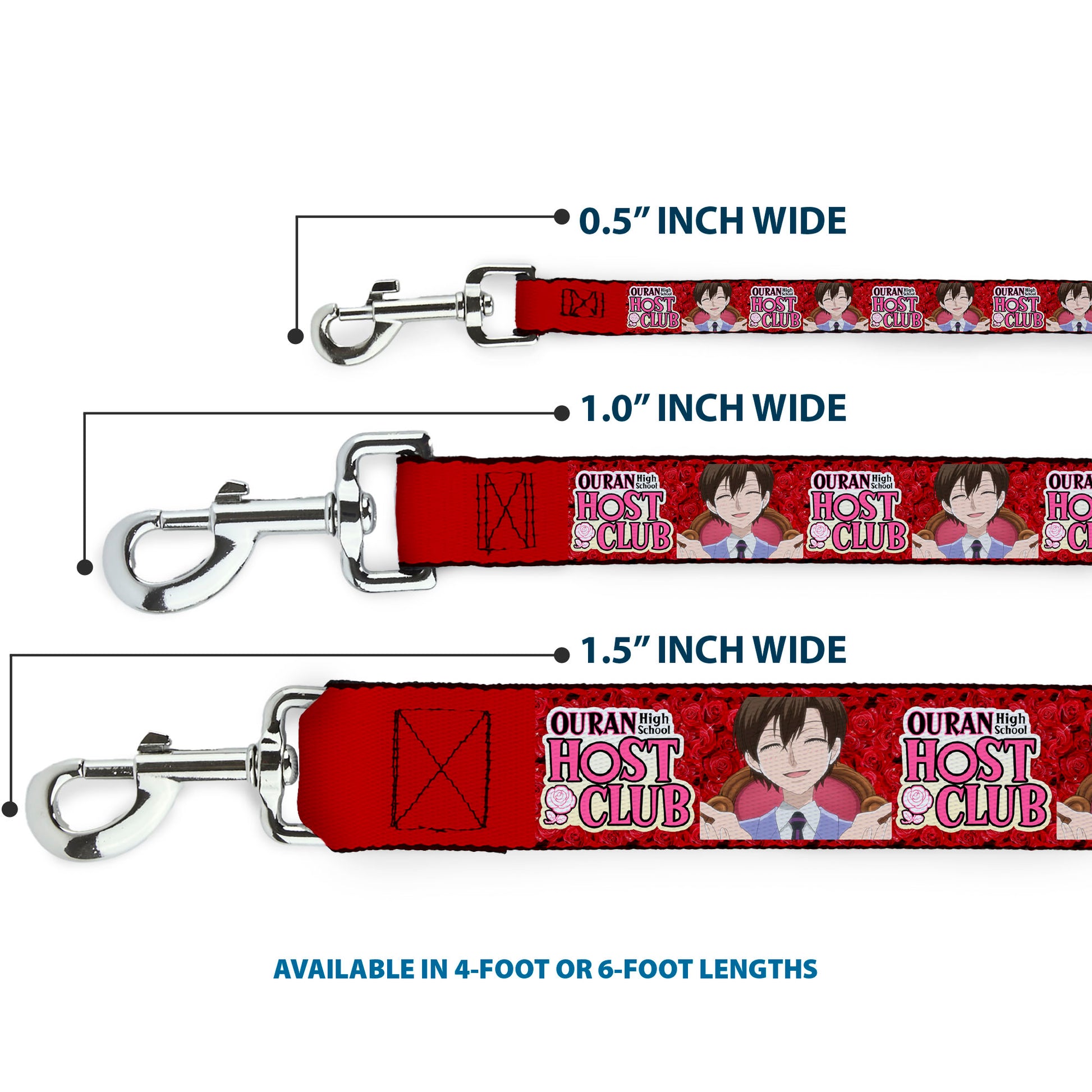Dog Leash - OURAN HIGH SCHOOL HOST CLUB Haruhi Smiling Pose with Roses and Title Logo Reds Dog Leashes Ouran High School Host Club