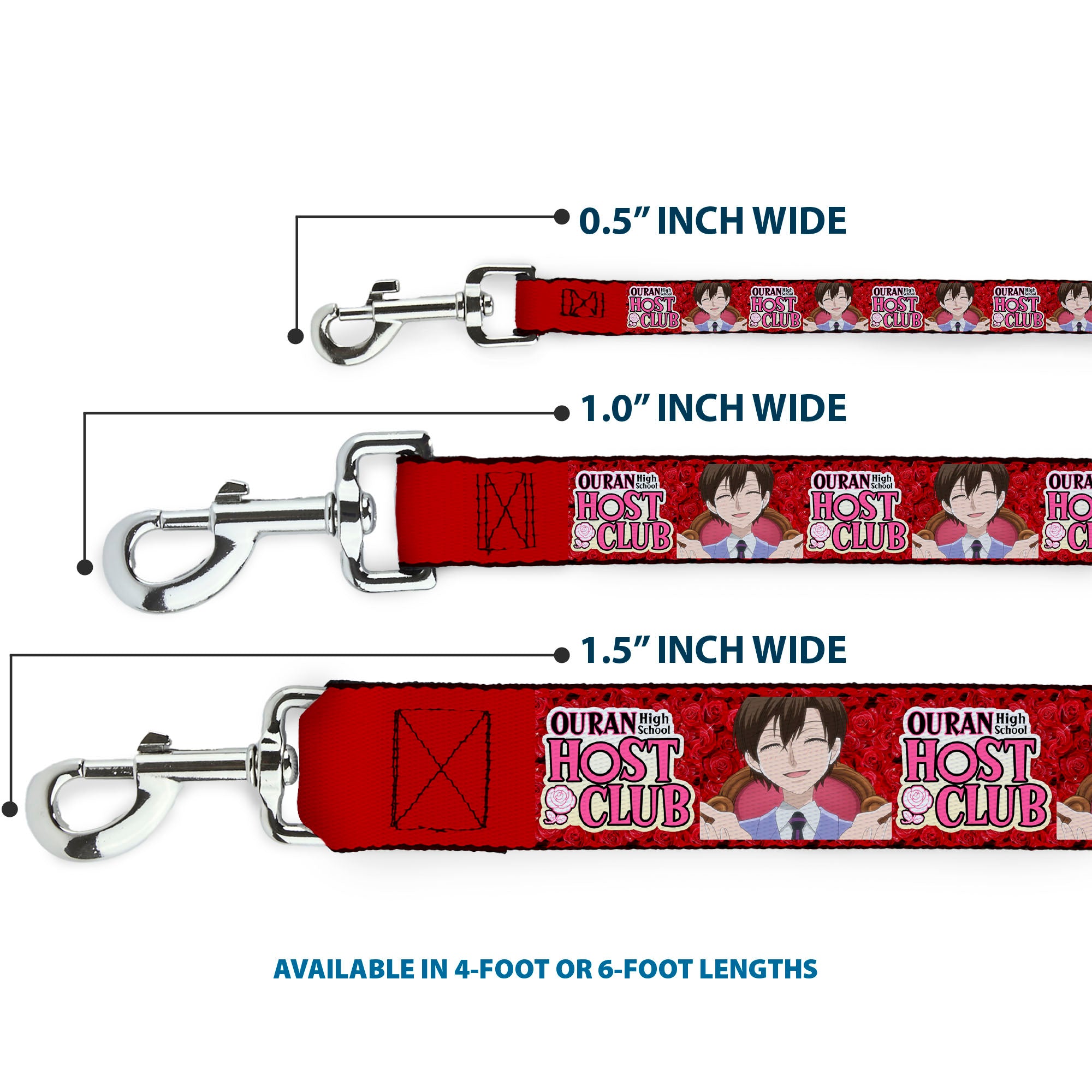 Dog Leash - OURAN HIGH SCHOOL HOST CLUB Haruhi Smiling Pose with Roses and Title Logo Reds Dog Leashes Ouran High School Host Club
