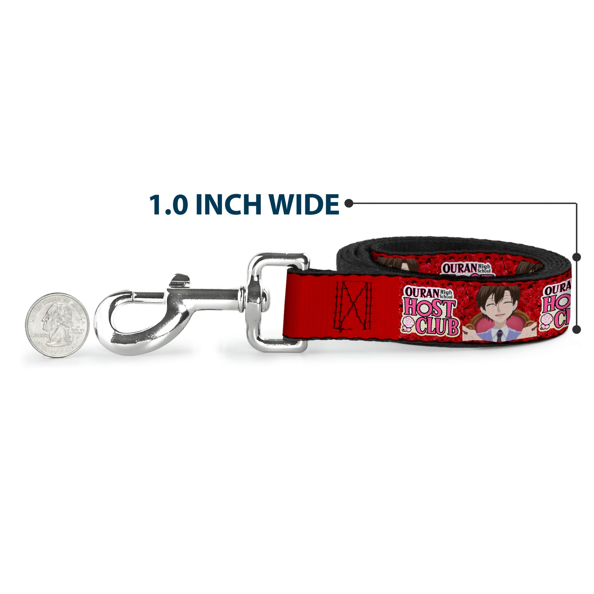 Dog Leash - OURAN HIGH SCHOOL HOST CLUB Haruhi Smiling Pose with Roses and Title Logo Reds Dog Leashes Ouran High School Host Club