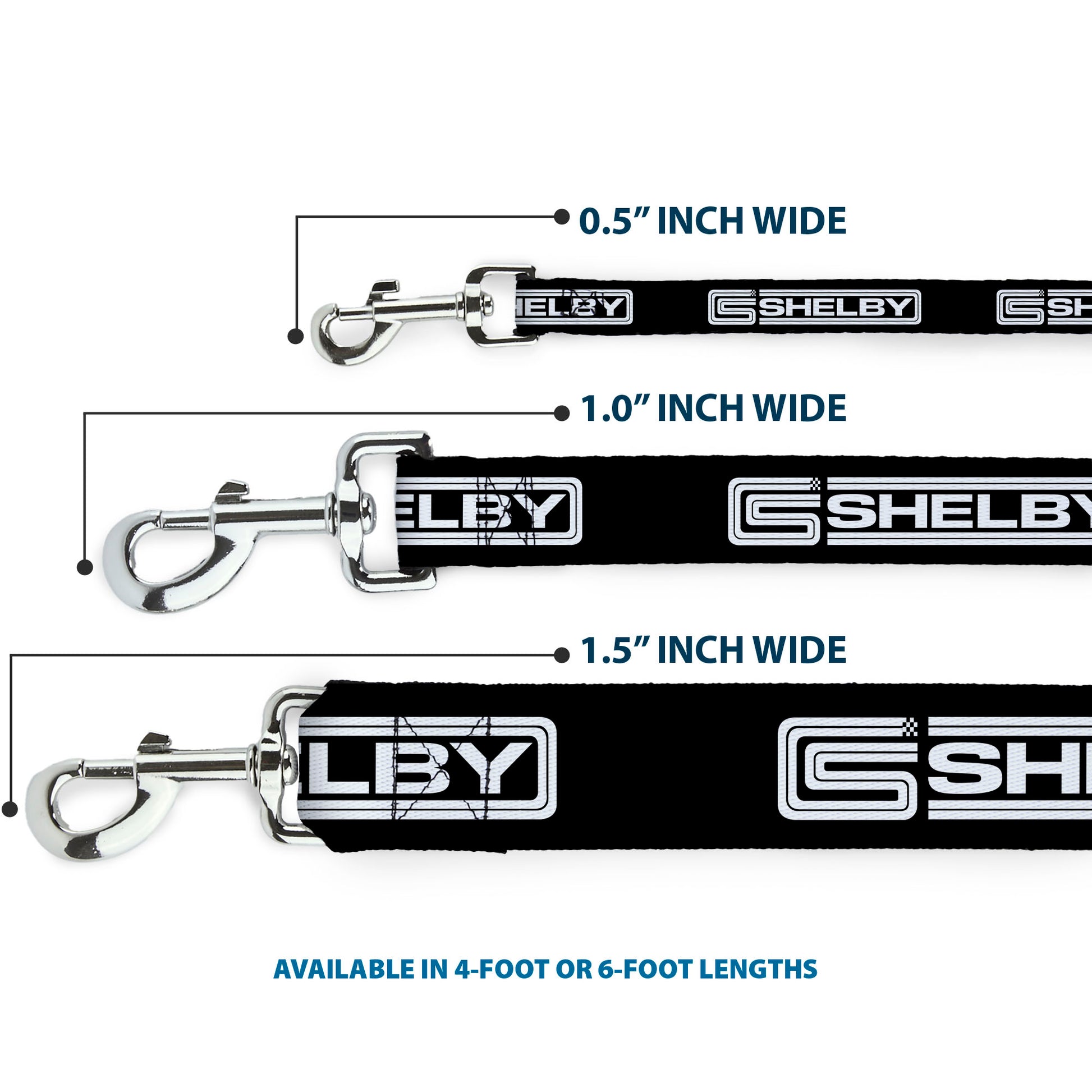 Dog Leash - Carroll Shelby CS SHELBY Racing Logo Block Black/White Dog Leashes Shelby