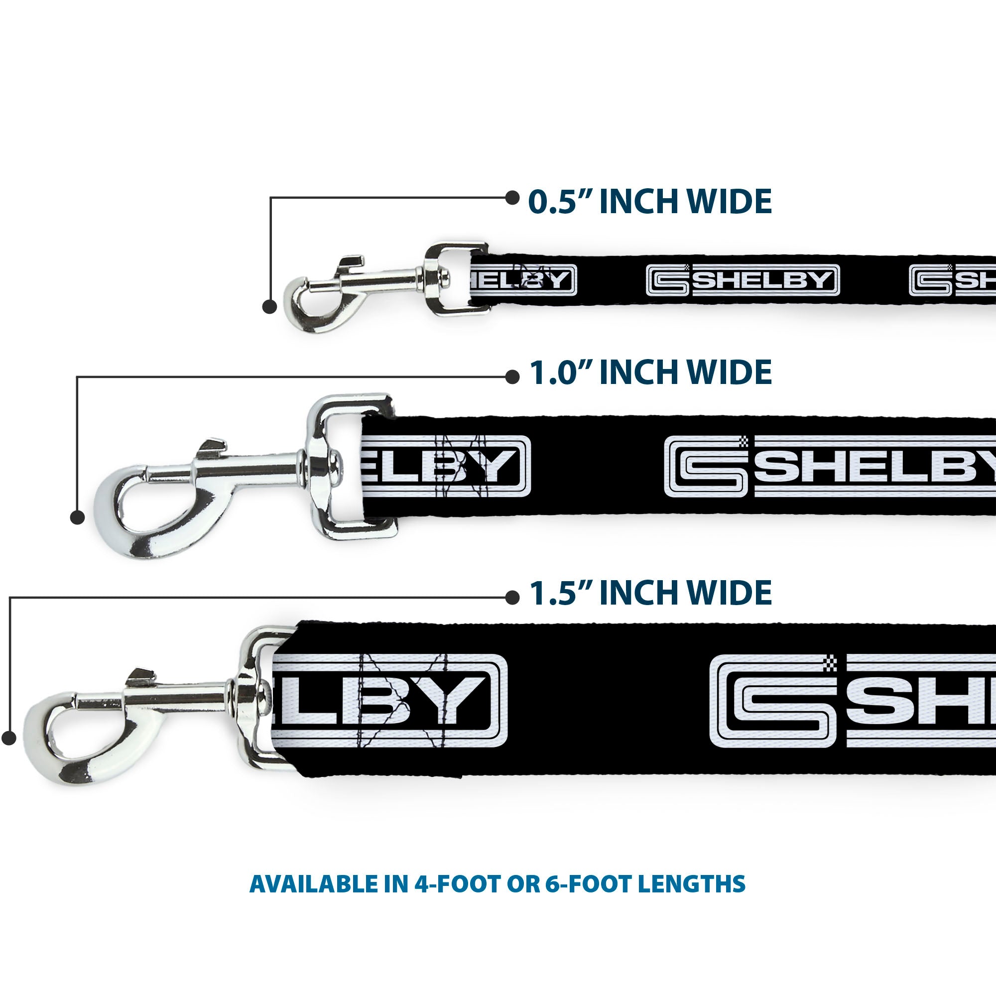 Dog Leash - Carroll Shelby CS SHELBY Racing Logo Block Black/White Dog Leashes Shelby