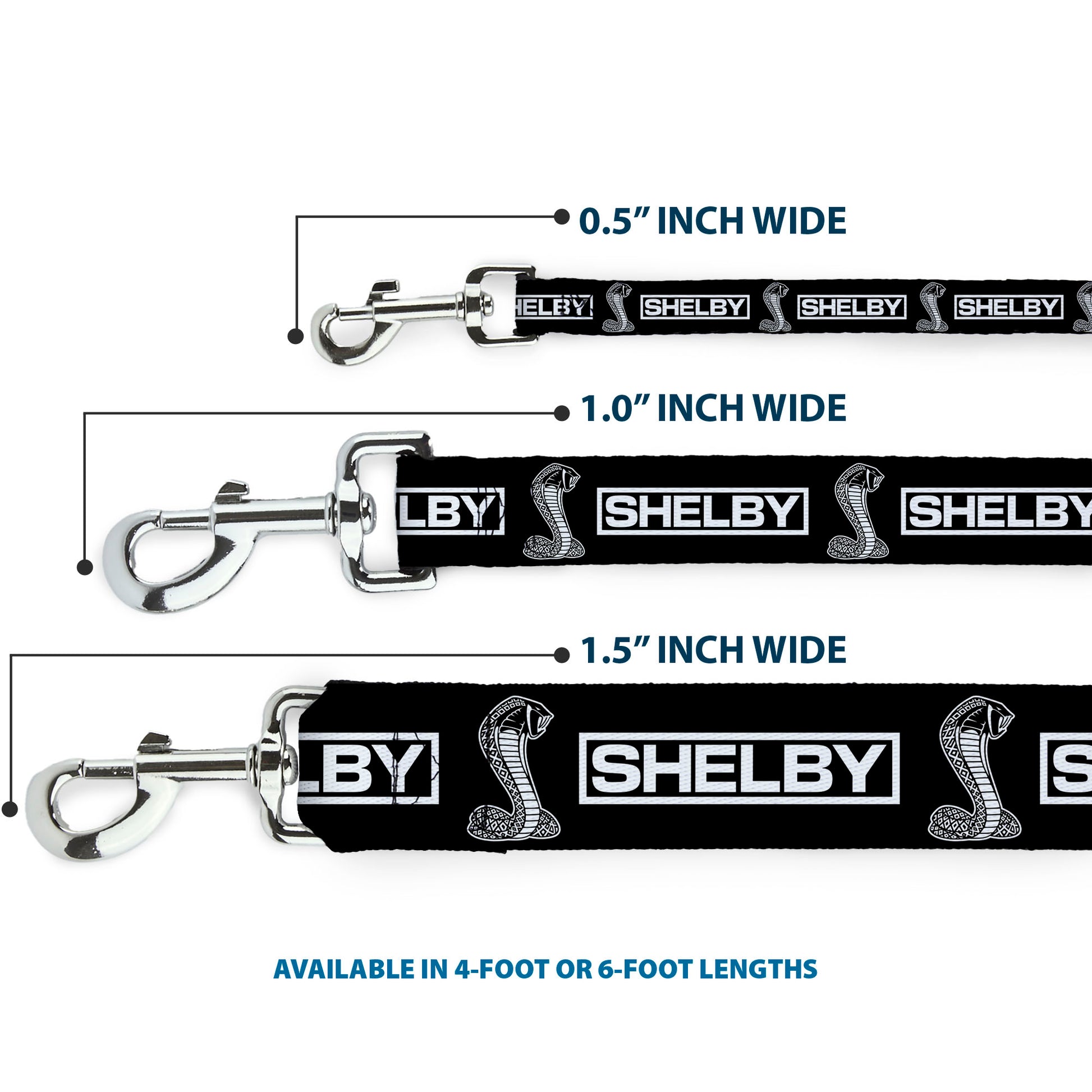 Dog Leash - SHELBY Box Logo and Super Snake Cobra Black/White Dog Leashes Shelby