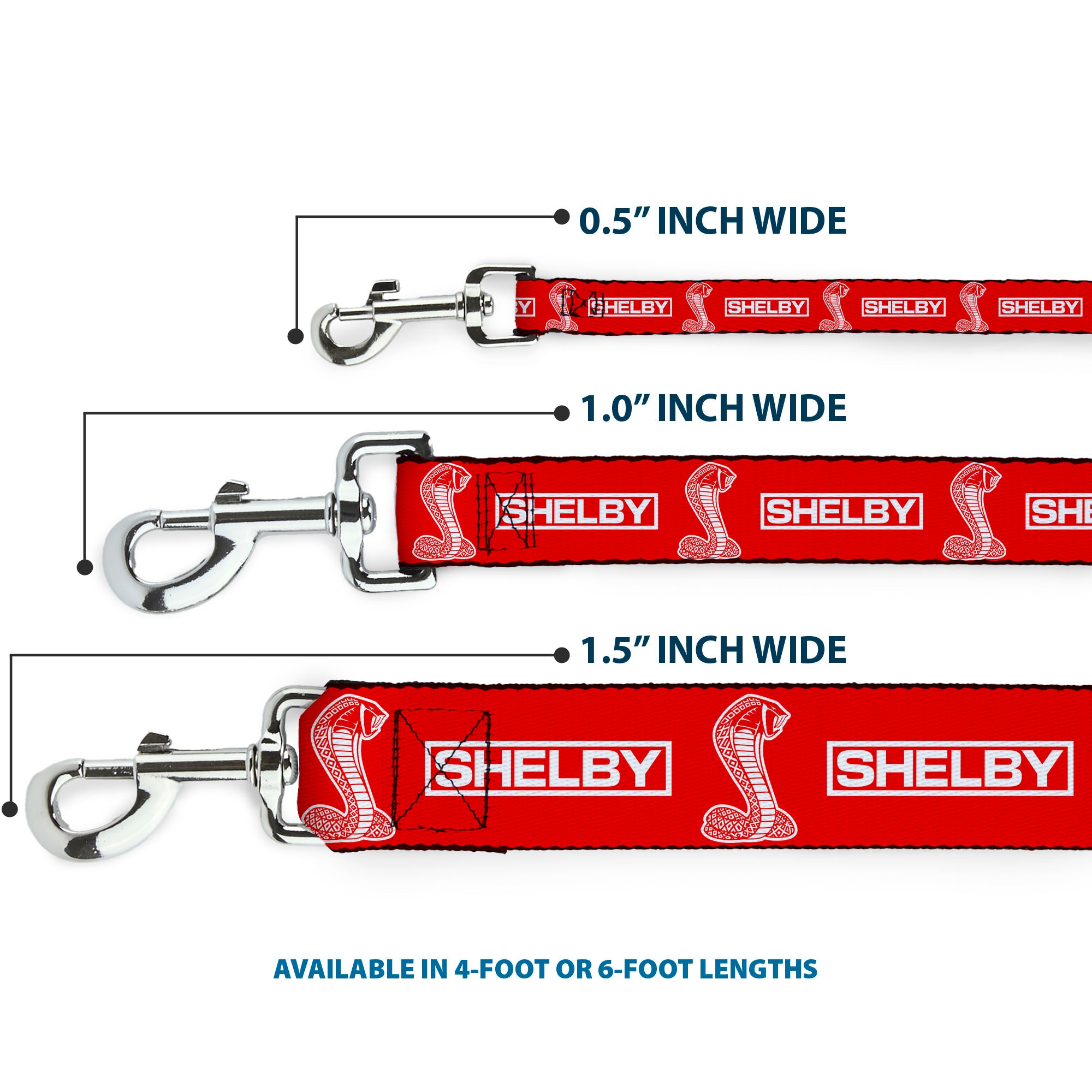 Dog Leash - SHELBY Box Logo and Super Snake Cobra Red/White Dog Leashes Shelby