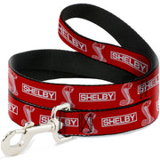 Dog Leash - SHELBY Box Logo and Super Snake Cobra Red/White Dog Leashes Shelby