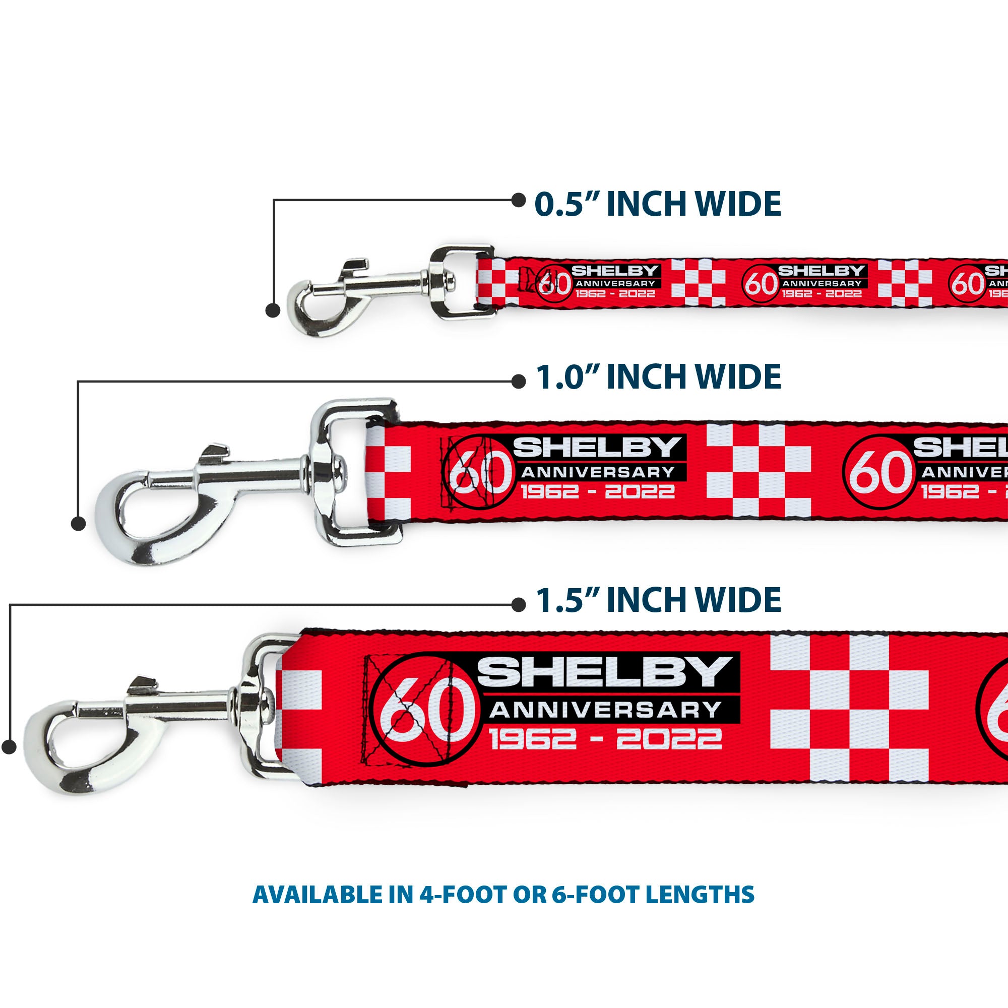 Dog Leash - SHELBY 60th ANNIVERSARY Checker Red/Black/White Dog Leashes Shelby