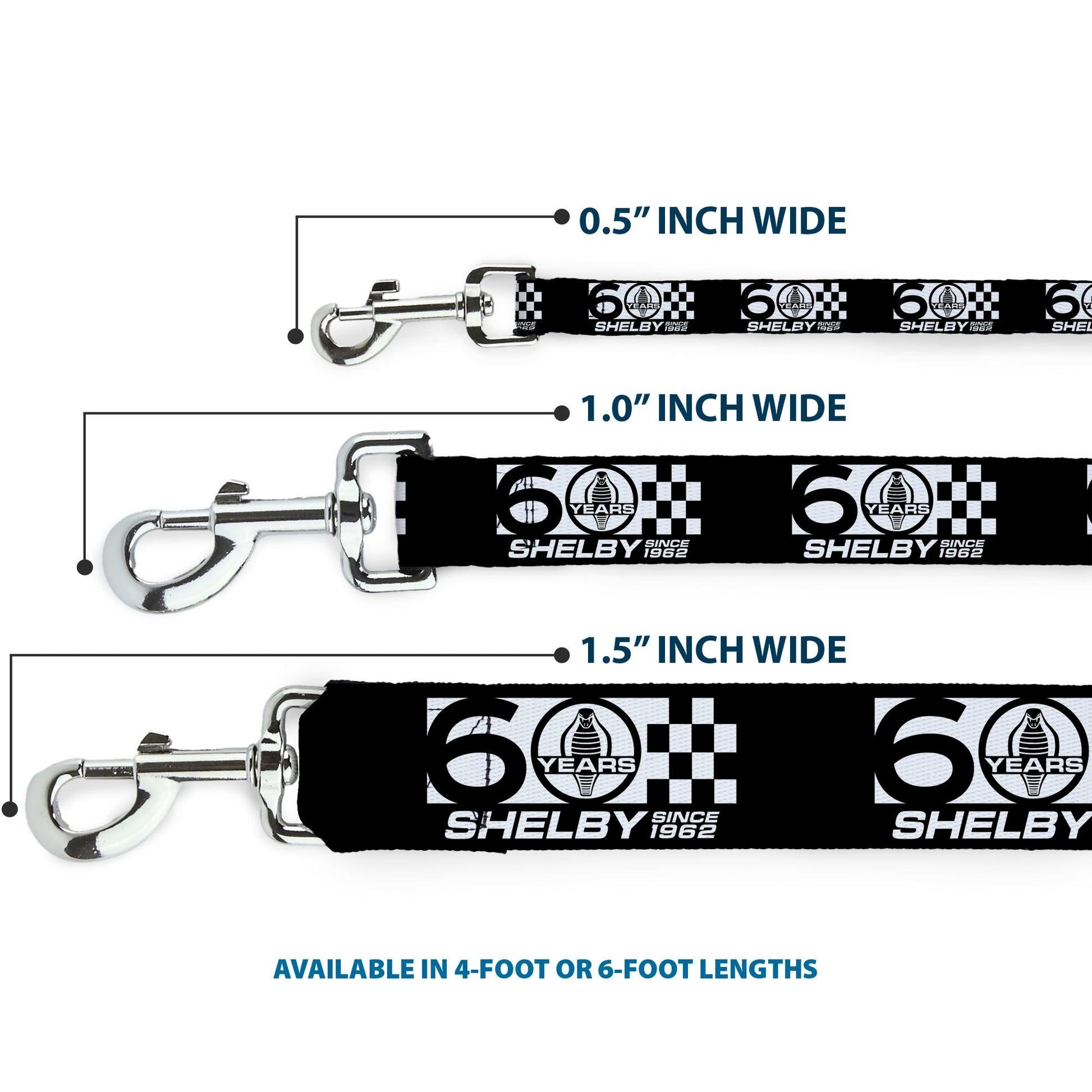 Dog Leash - SHELBY 60 YEARS SINCE 1962 Checker Black/White Dog Leashes Shelby