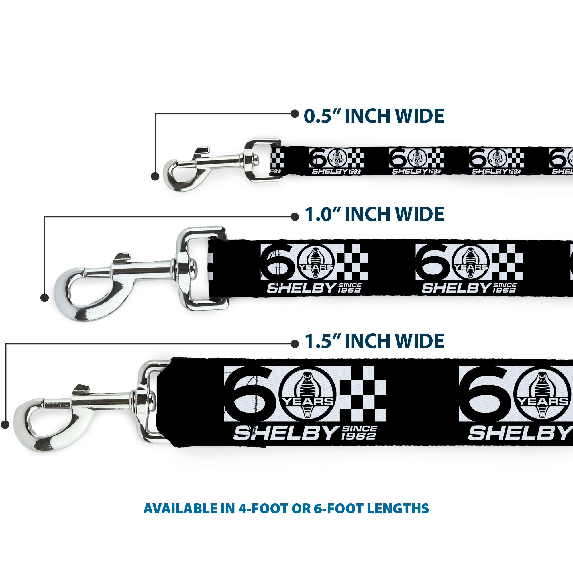 Dog Leash - SHELBY 60 YEARS SINCE 1962 Checker Black/White Dog Leashes Shelby