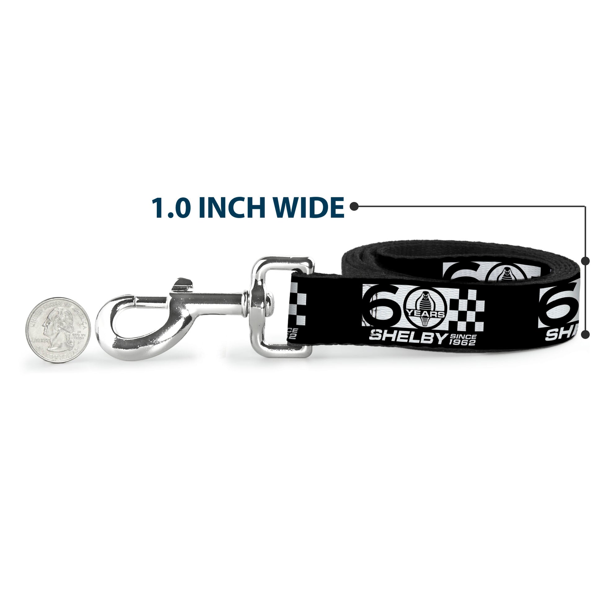Dog Leash - SHELBY 60 YEARS SINCE 1962 Checker Black/White Dog Leashes Shelby