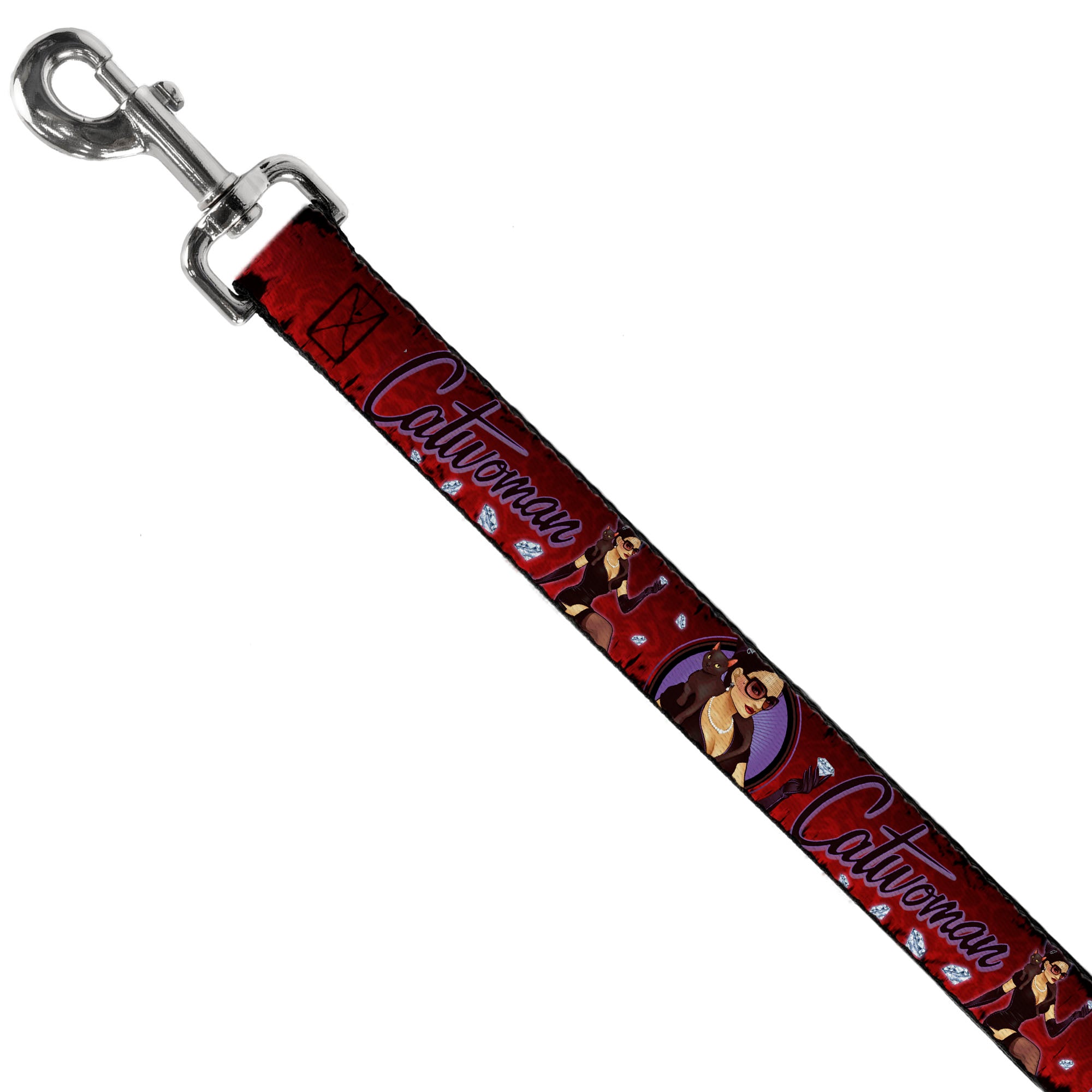 Dog Leash - CATWOMAN Bombshell Pose/Diamonds Red/Purple/Black Dog Leashes DC Comics