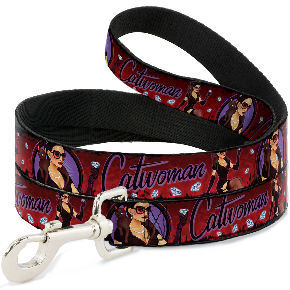 Dog Leash - CATWOMAN Bombshell Pose/Diamonds Red/Purple/Black Dog Leashes DC Comics