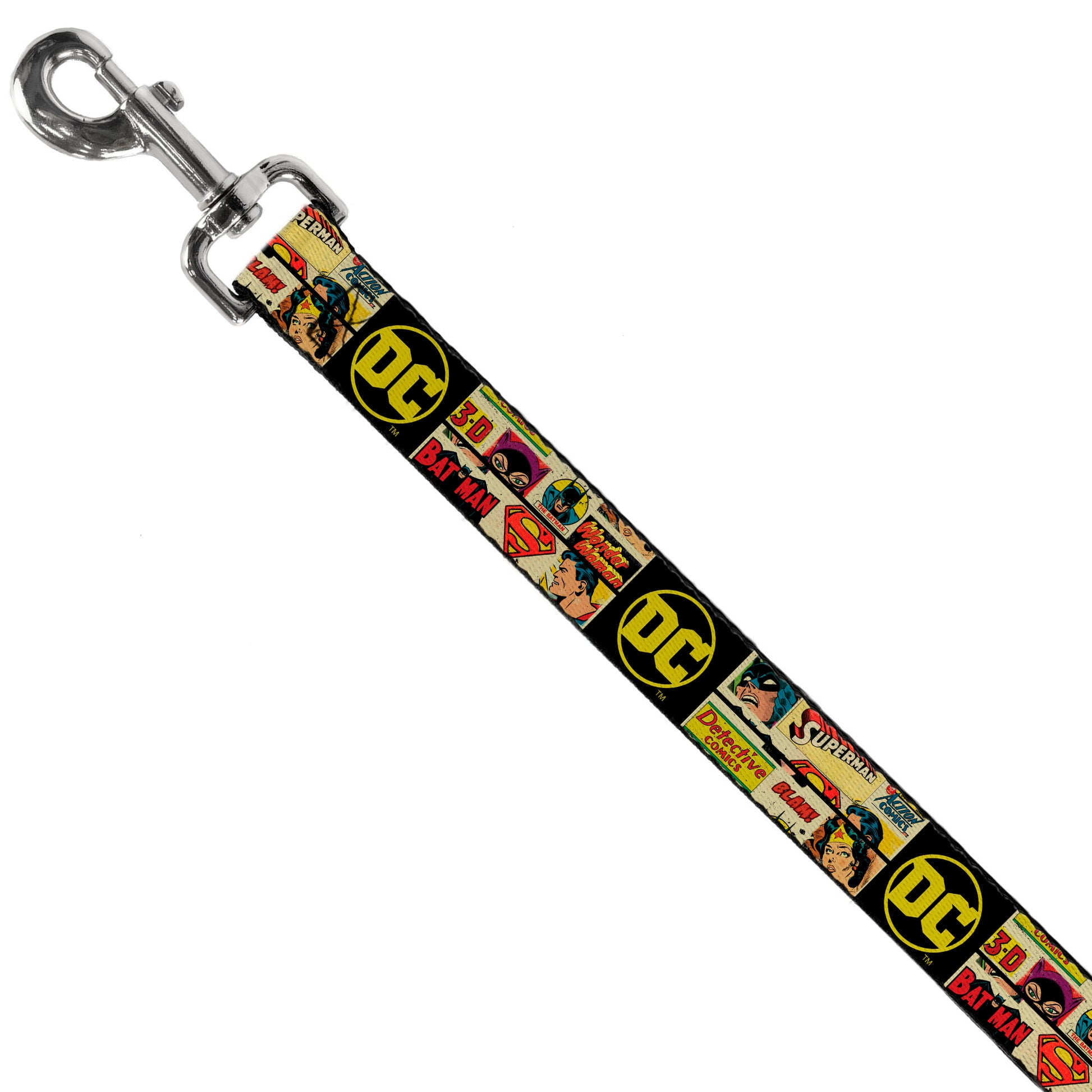 Dog Leash - Vintage DC Comics Superhero and Logos Collage Black Dog Leashes DC Comics
