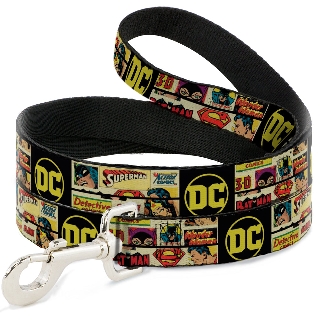 Dog Leash - Vintage DC Comics Superhero and Logos Collage Black Dog Leashes DC Comics