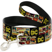 Dog Leash - Vintage DC Comics Superhero and Logos Collage Black Dog Leashes DC Comics