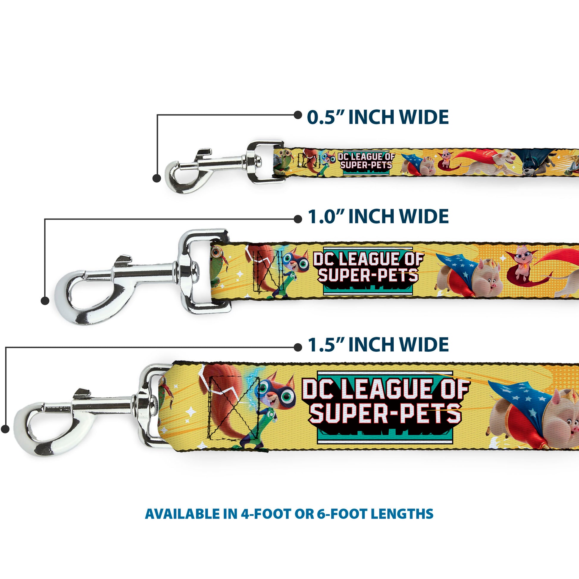 Dog Leash - DC LEAGUE OF SUPER-PETS 6-Superhero Pet Poses Collage Yellows Dog Leashes DC Comics
