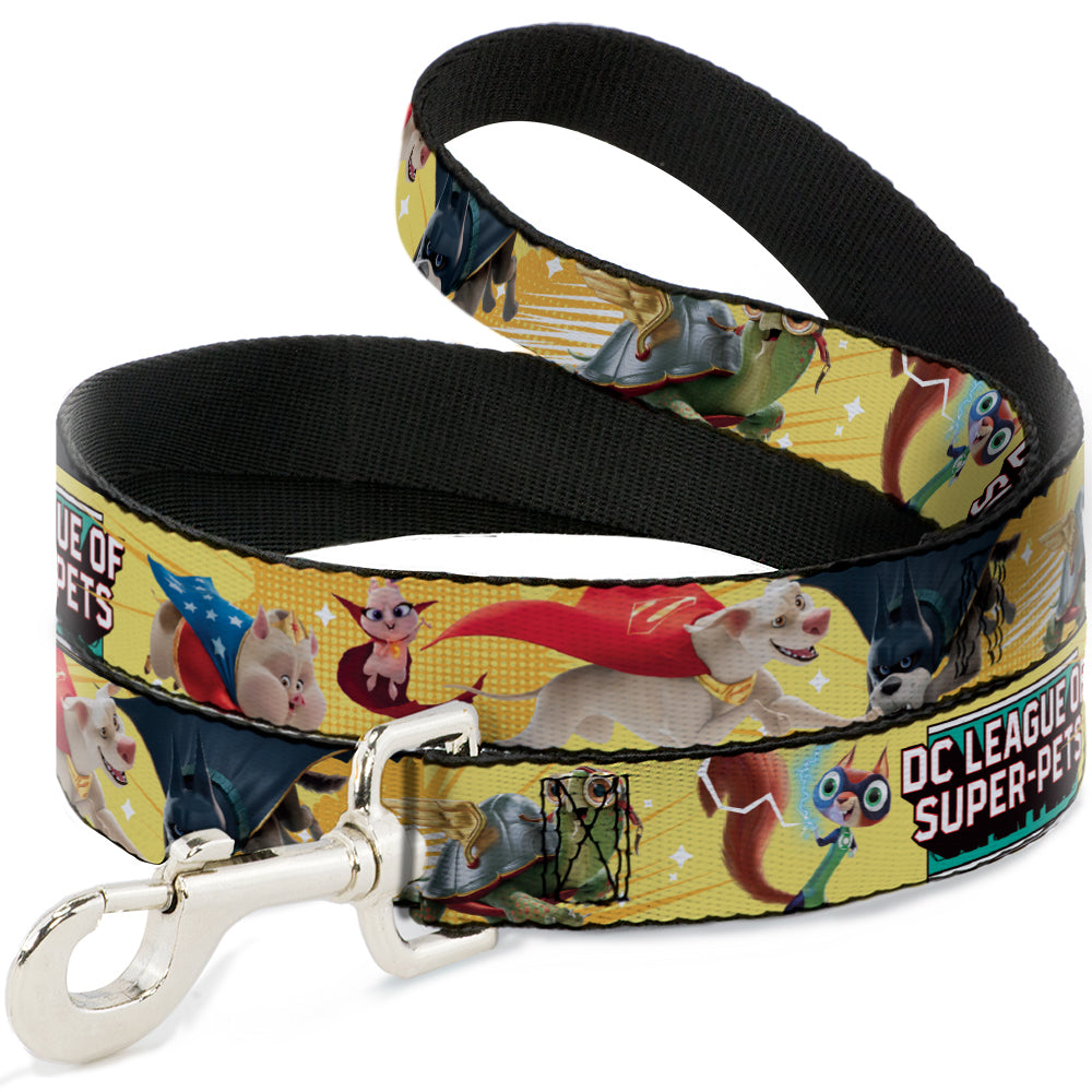 Dog Leash - DC LEAGUE OF SUPER-PETS 6-Superhero Pet Poses Collage Yellows Dog Leashes DC Comics