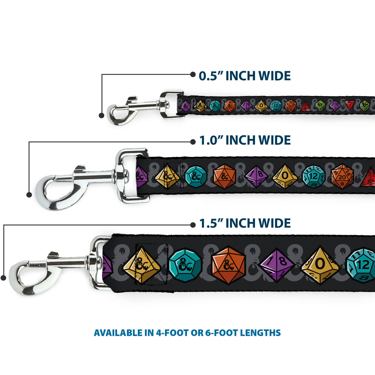 Dog Leash - Dungeons & Dragons Dice and Ampersand Logo Dark Gray/Multi Color Dog Leashes Dungeons & Dragons