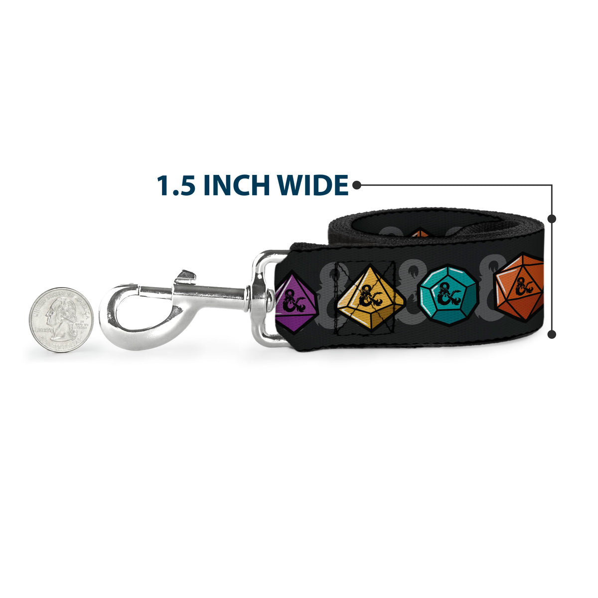 Dog Leash - Dungeons & Dragons Dice and Ampersand Logo Dark Gray/Multi Color Dog Leashes Dungeons & Dragons