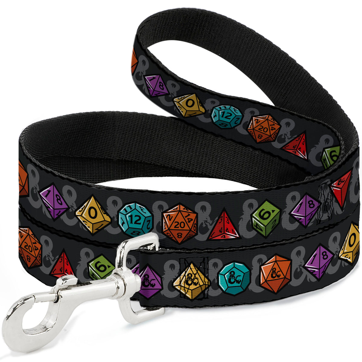 Dog Leash - Dungeons & Dragons Dice and Ampersand Logo Dark Gray/Multi Color Dog Leashes Dungeons & Dragons