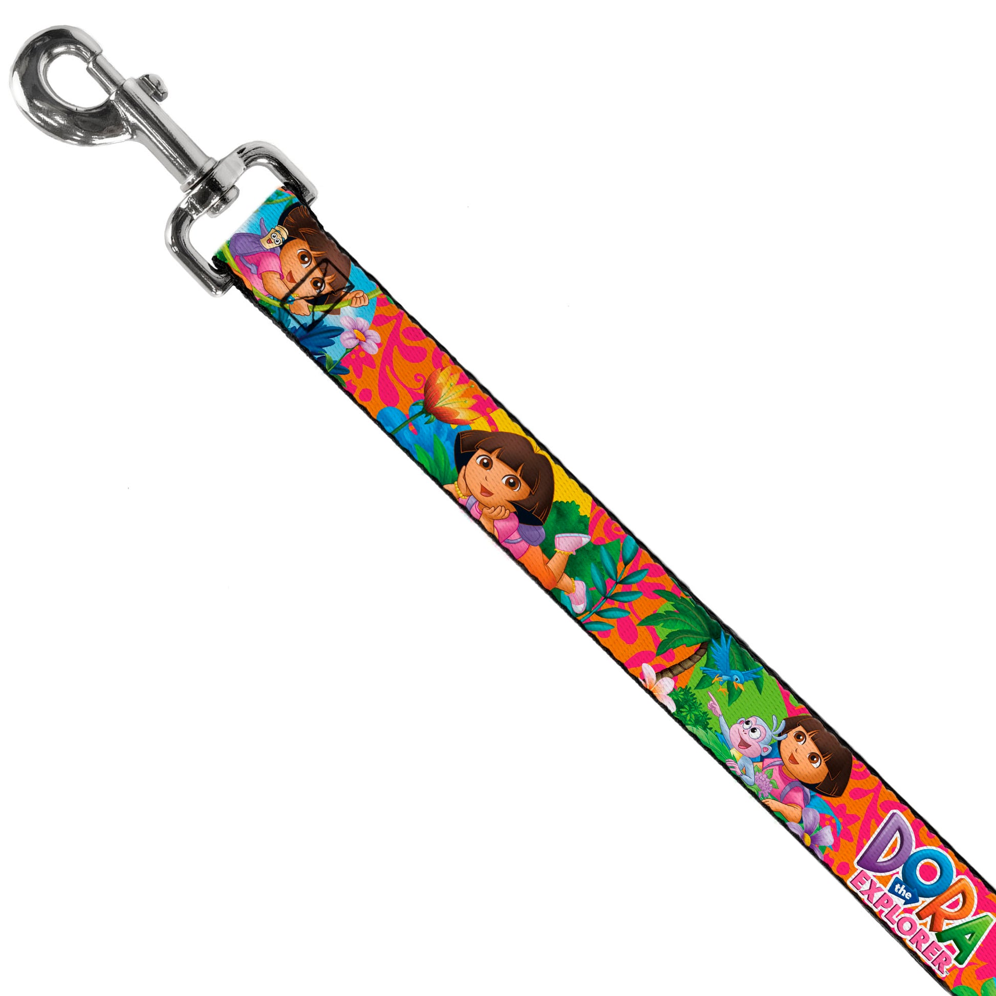 Dog Leash - DORA THE EXPLORER Dora Poses/Floral Collage Orange/Pink Dog Leashes Dora the Explorer