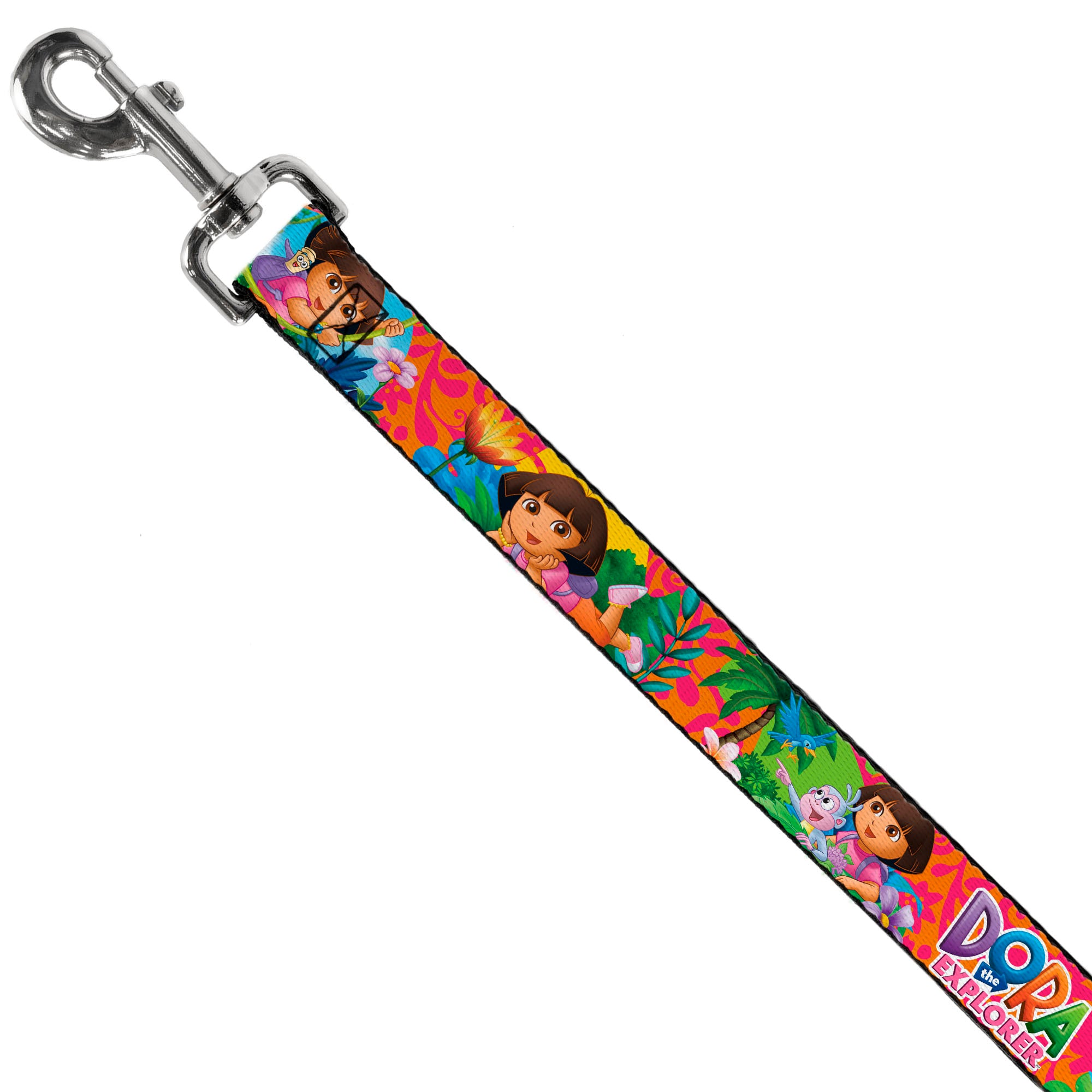 Dog Leash - DORA THE EXPLORER Dora Poses/Floral Collage Orange/Pink Dog Leashes Dora the Explorer