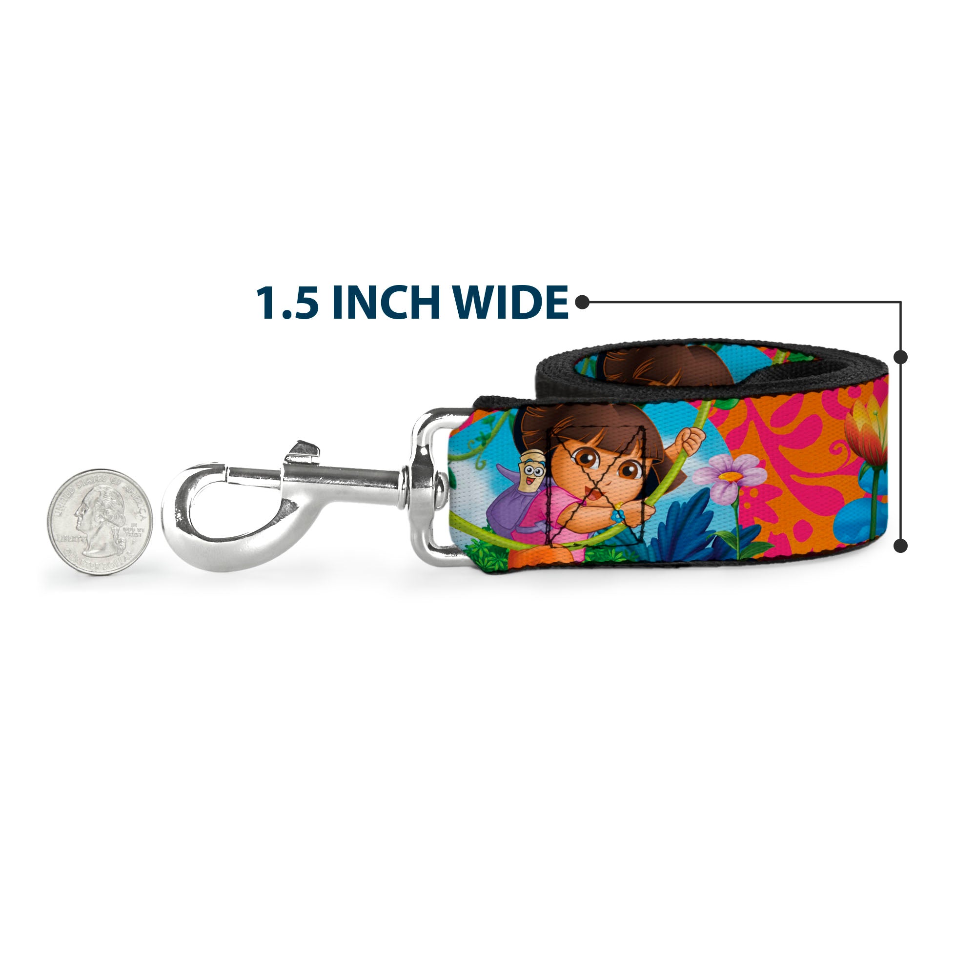 Dog Leash - DORA THE EXPLORER Dora Poses/Floral Collage Orange/Pink Dog Leashes Dora the Explorer
