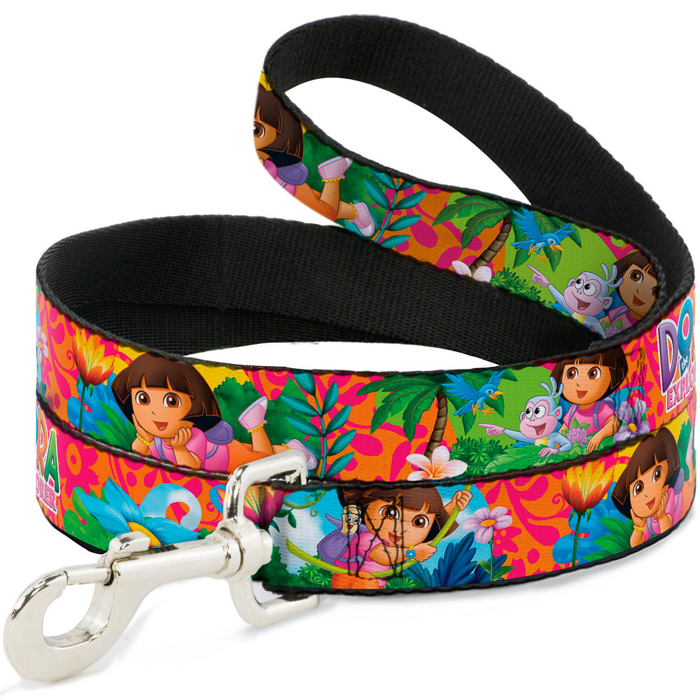 Dog Leash - DORA THE EXPLORER Dora Poses/Floral Collage Orange/Pink Dog Leashes Dora the Explorer