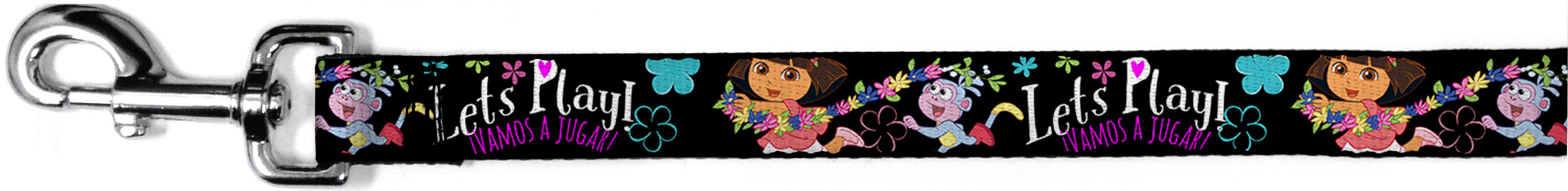 Dog Leash - Dora & Boots Pose/Floral LET'S PLAY!/VAMOS A JUGAR! Black/White/Multi Color Dog Leashes Dora the Explorer