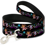 Dog Leash - Dora & Boots Pose/Floral LET'S PLAY!/VAMOS A JUGAR! Black/White/Multi Color Dog Leashes Dora the Explorer