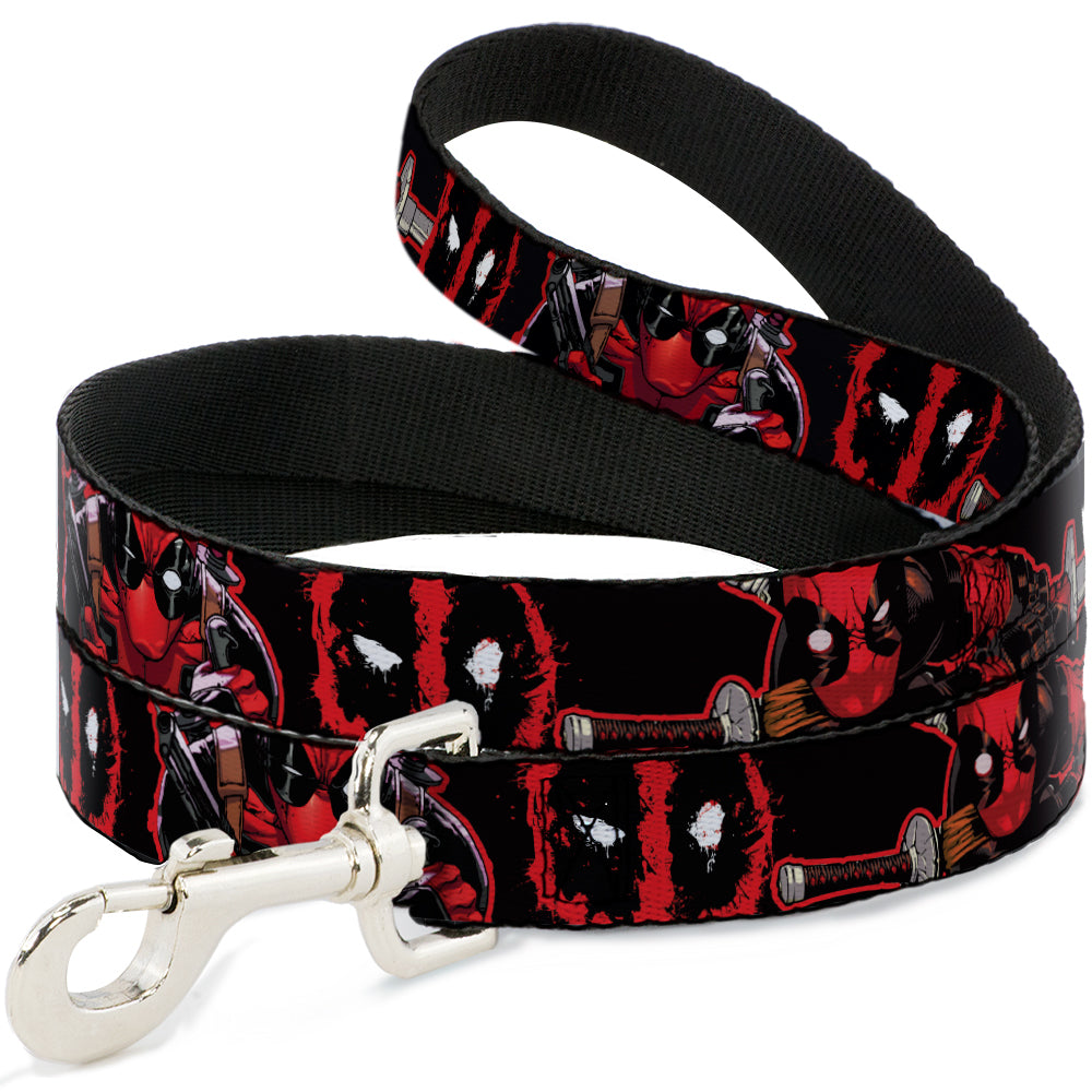 Dog Leash - Deadpool 2-Action Poses/Splatter Logo Black/Red/White Dog Leashes Marvel Comics