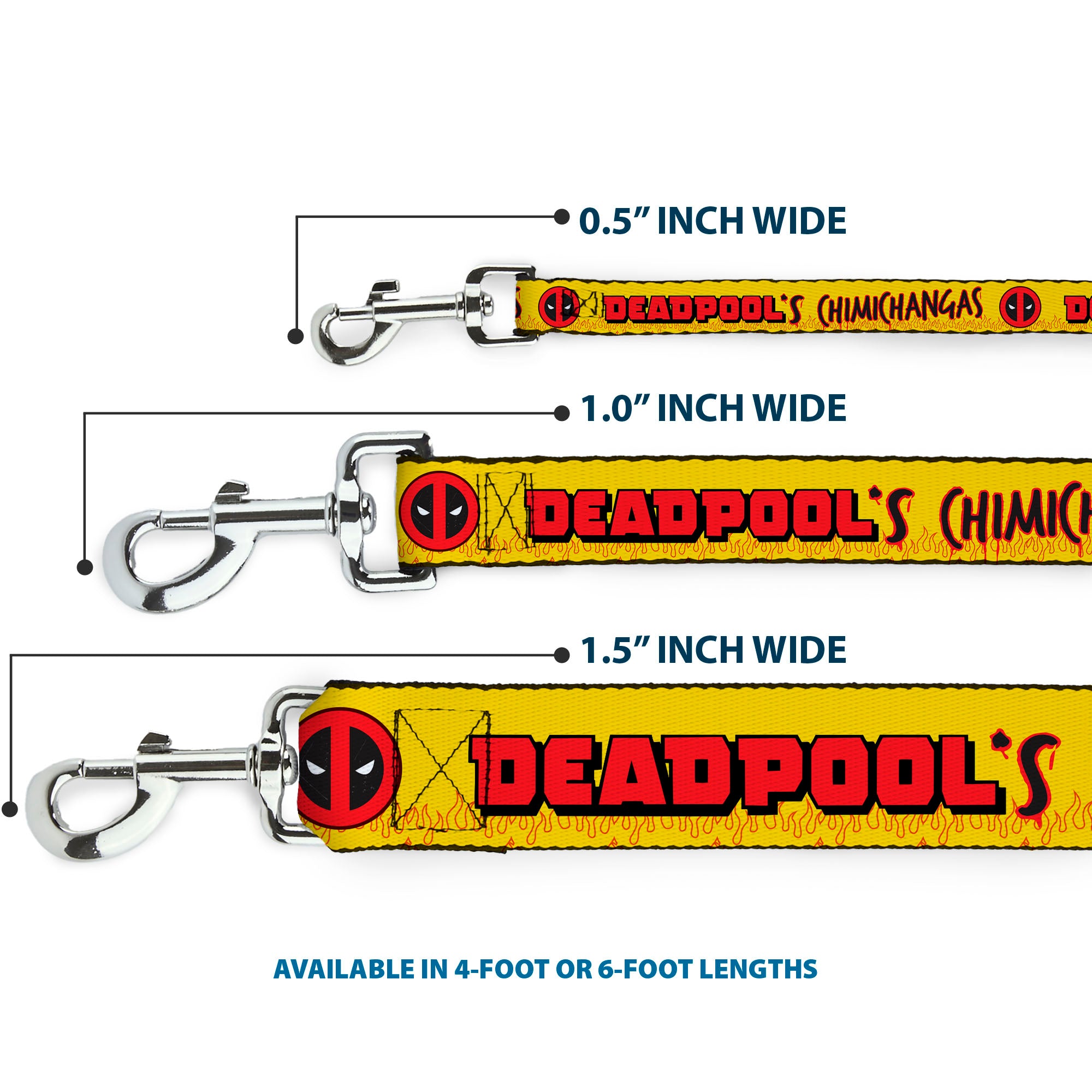 Dog Leash - DEADPOOL'S CHIMICHANGAS Flames Yellow/Black/Red Dog Leashes Marvel Comics