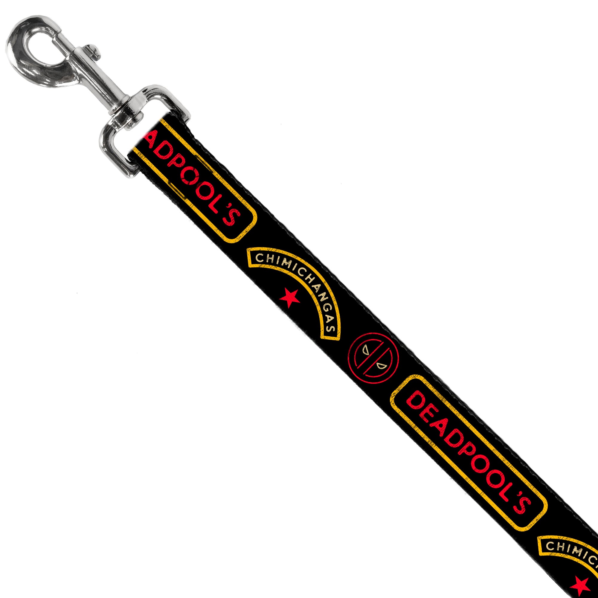 Dog Leash - DEADPOOL'S CHIMICHANGAS and Logo Black/Gold/Red Dog Leashes Marvel Comics