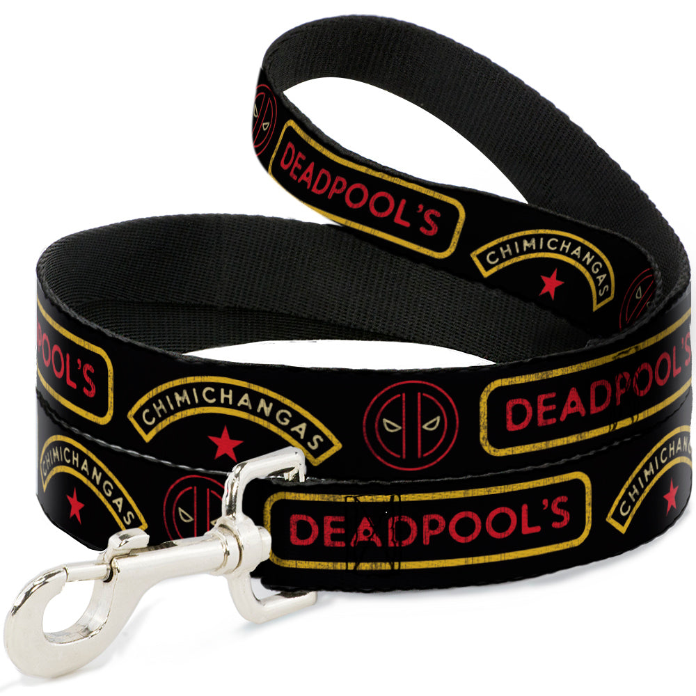 Dog Leash - DEADPOOL'S CHIMICHANGAS and Logo Black/Gold/Red Dog Leashes Marvel Comics
