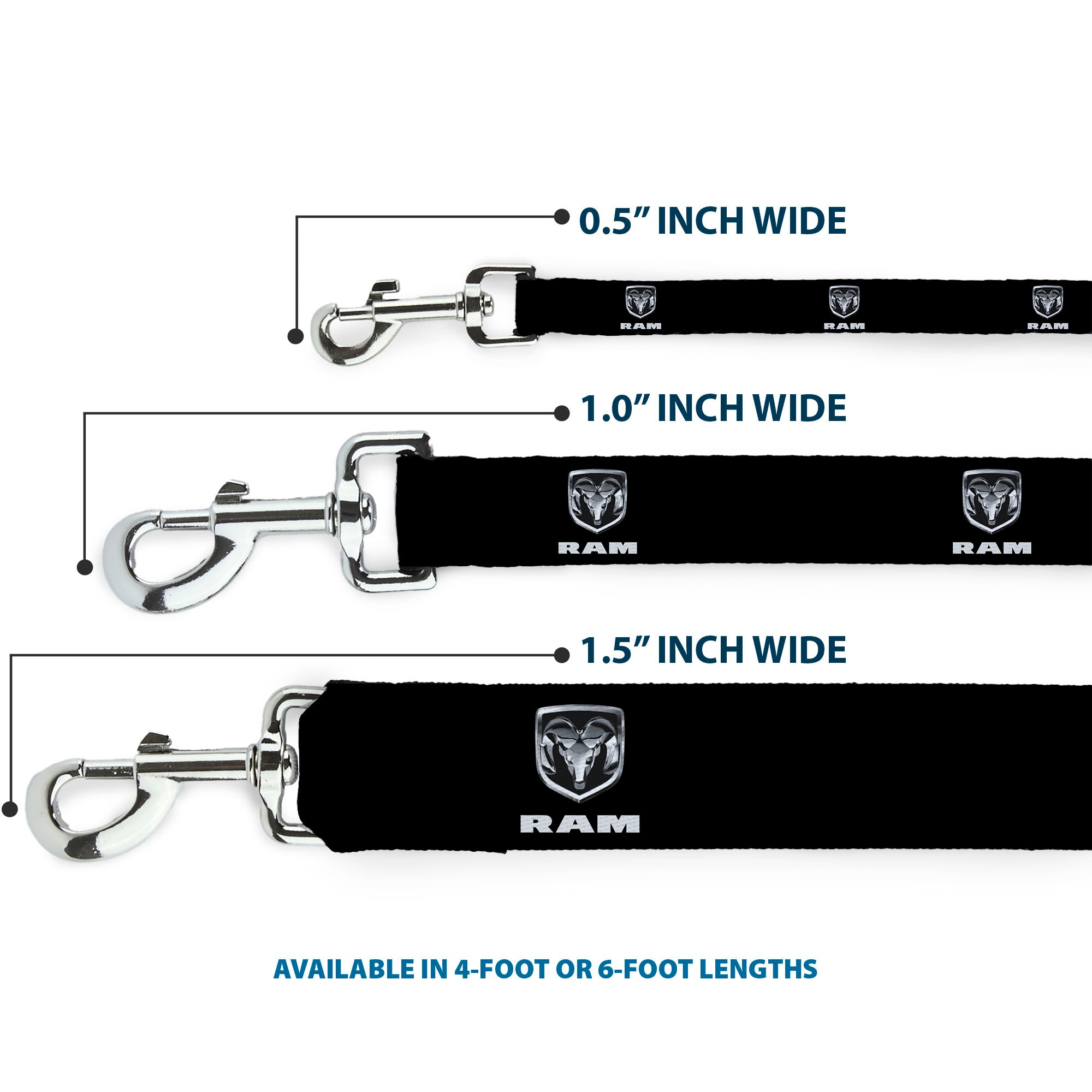 Dog Leash - Ram Black/Silver Logo REPEAT Dog Leashes Ram