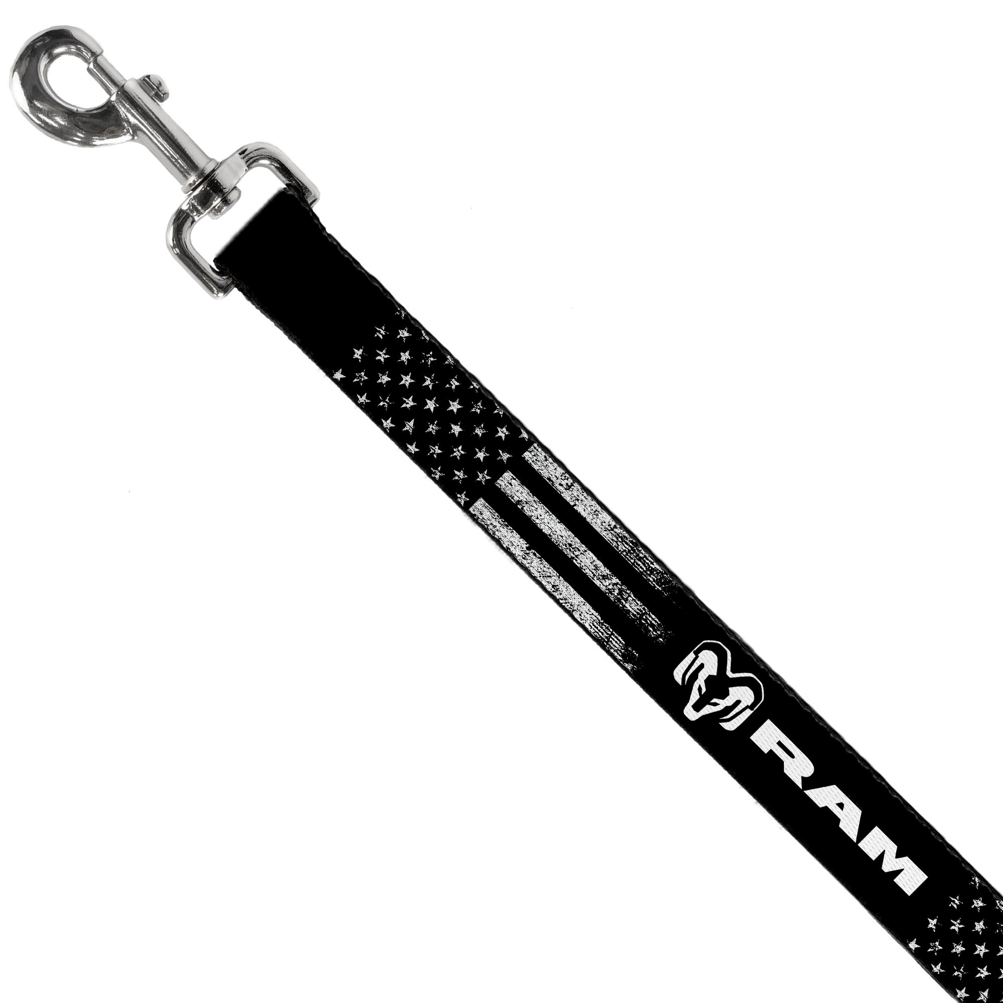Dog Leash - RAM Text and Logo Americana Weathered Black/White Dog Leashes Ram