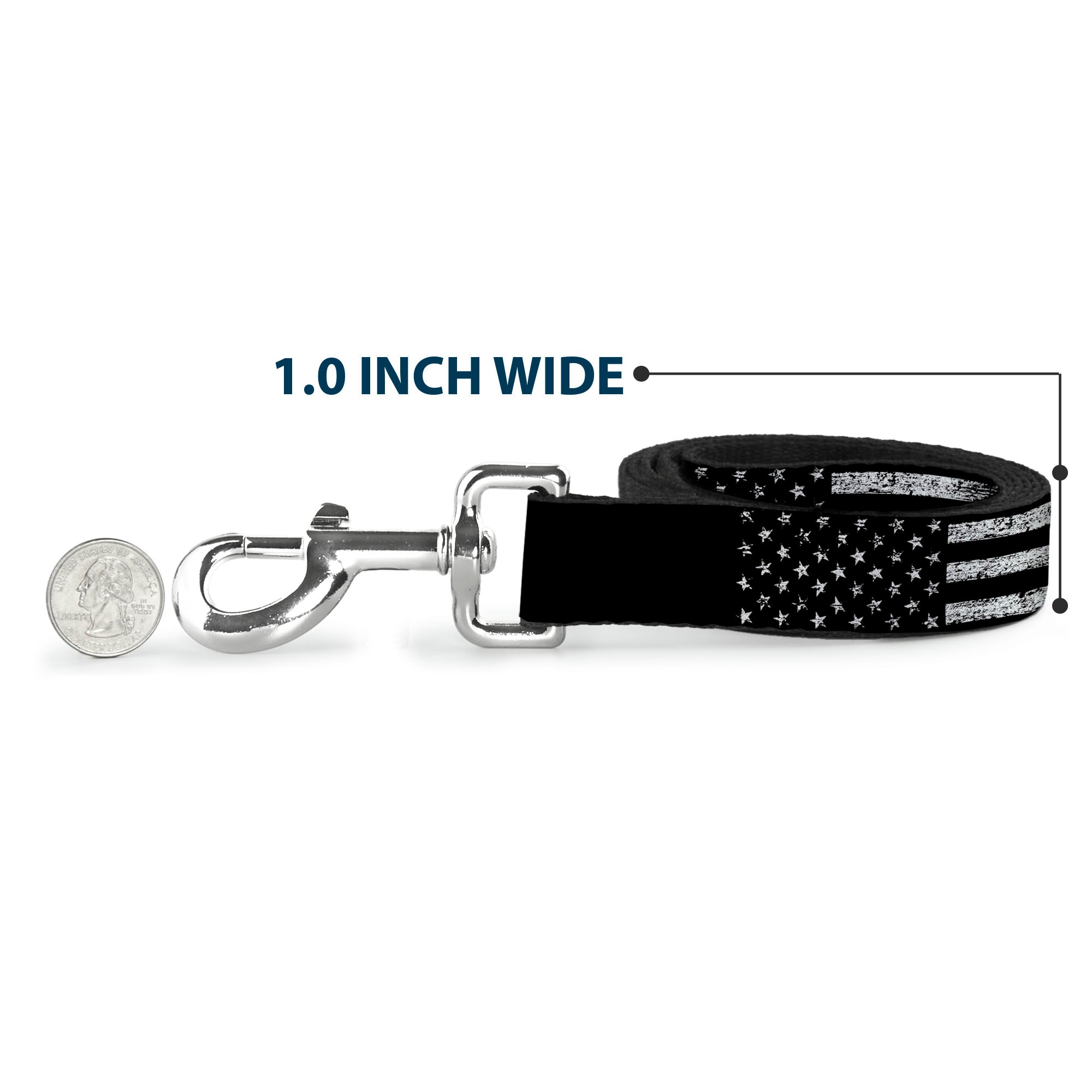Dog Leash - RAM Text and Logo Americana Weathered Black/White Dog Leashes Ram