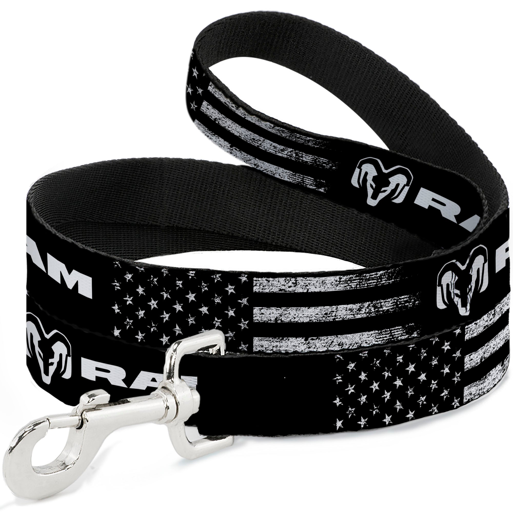 Dog Leash - RAM Text and Logo Americana Weathered Black/White Dog Leashes Ram