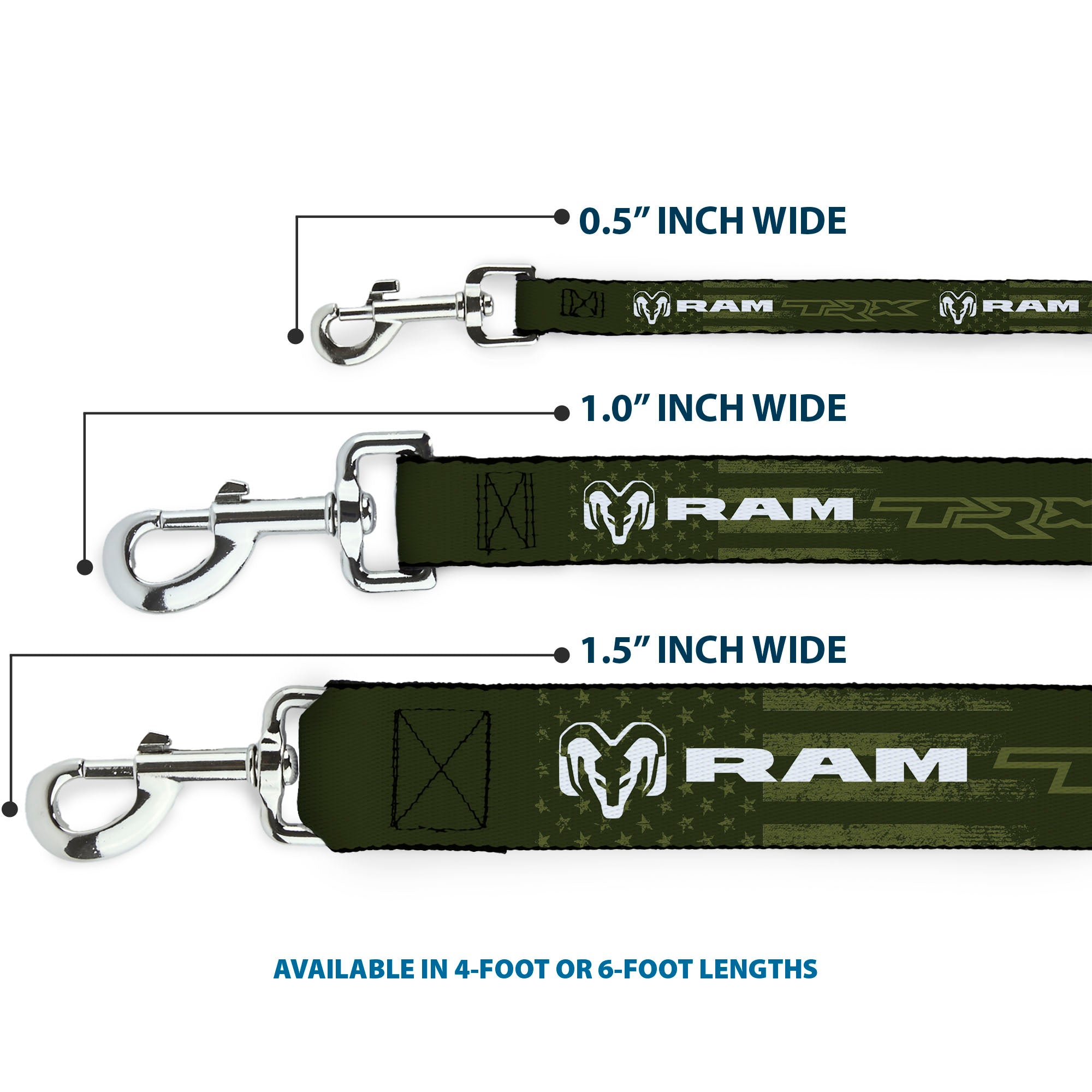 Dog Leash - RAM TRX Text and Logo Americana Weathered Olive/White Dog Leashes Ram