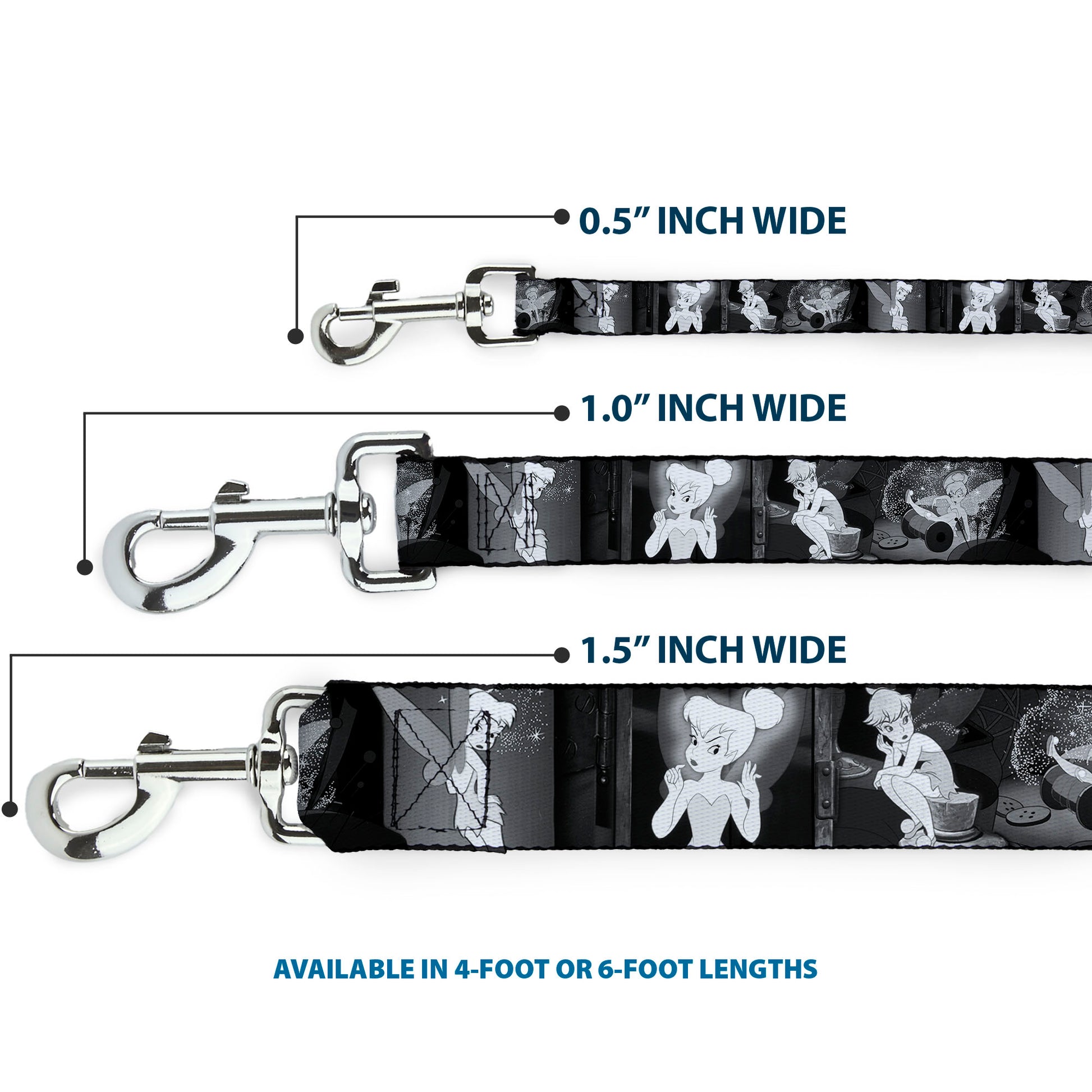 Dog Leash - Tinker Bell Scenes Black/White Dog Leashes Disney