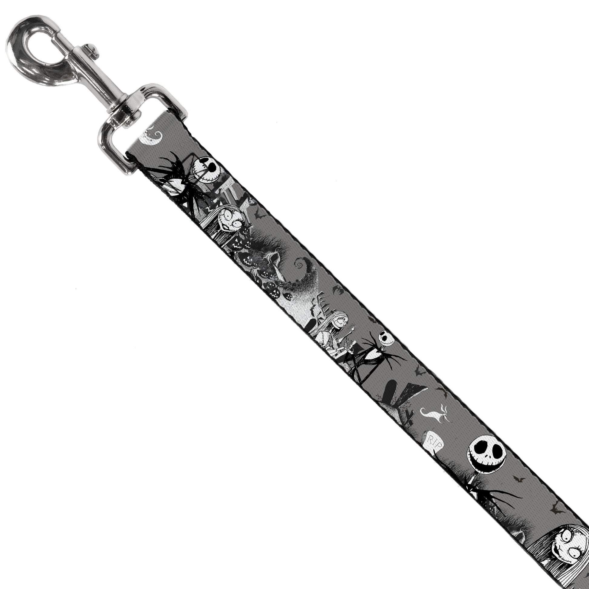Dog Leash - NBC Jack & Sally Cemetery Scene Gray/Black/White Dog Leashes Disney
