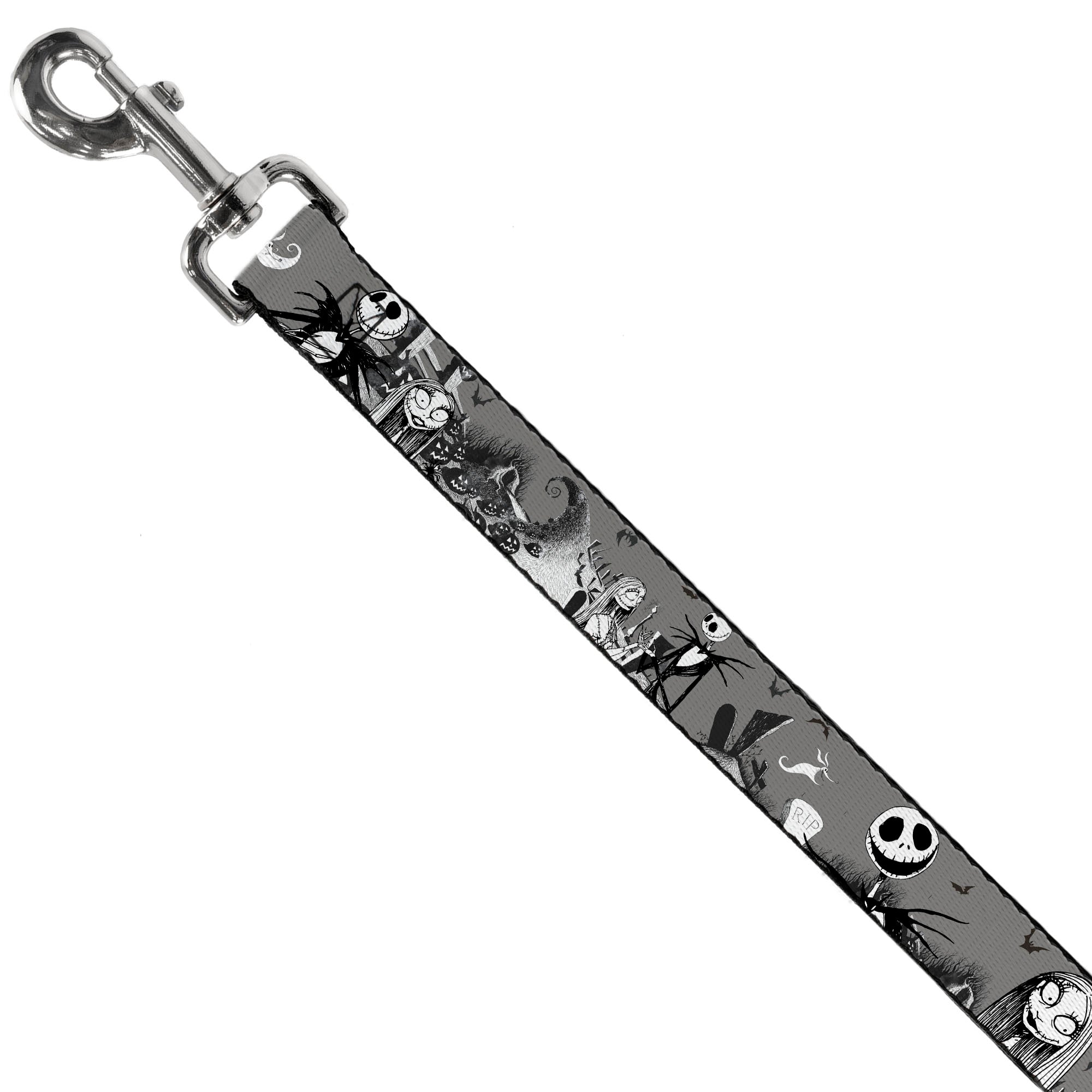 Dog Leash - NBC Jack & Sally Cemetery Scene Gray/Black/White Dog Leashes Disney