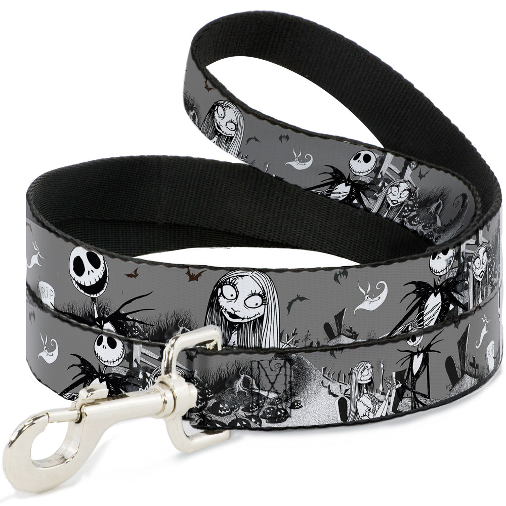 Dog Leash - NBC Jack & Sally Cemetery Scene Gray/Black/White Dog Leashes Disney