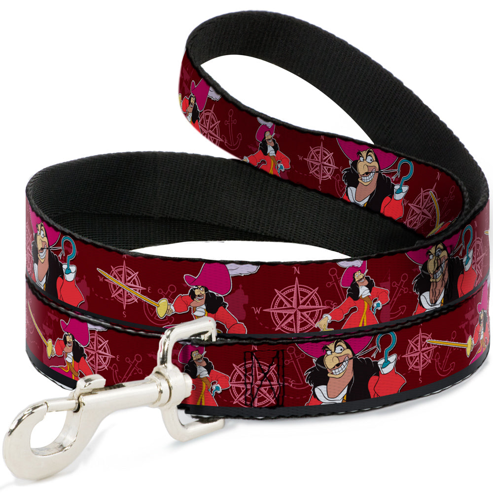 Dog Leash - Captain Hook Poses/Nautical Elements Burgundy Dog Leashes Disney