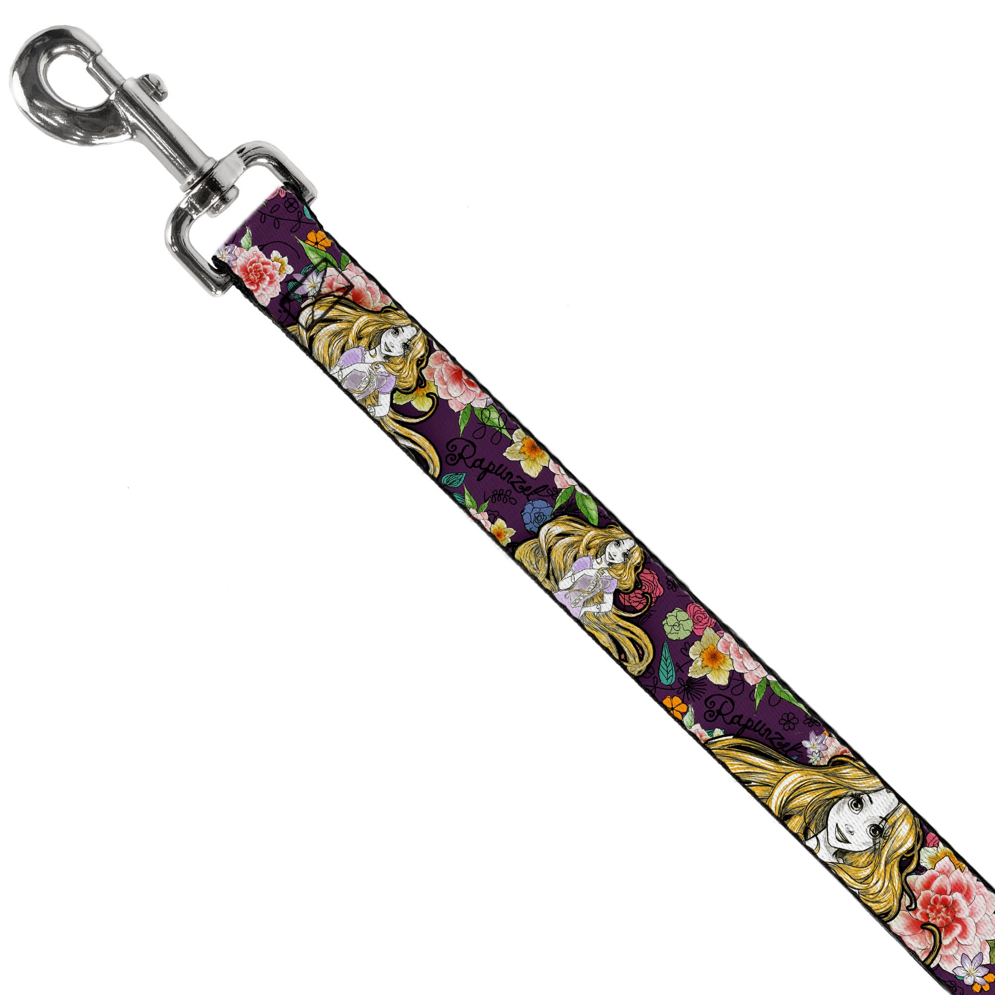 Dog Leash - Rapunzel Poses/Floral Collage Sketch Purple Dog Leashes Disney