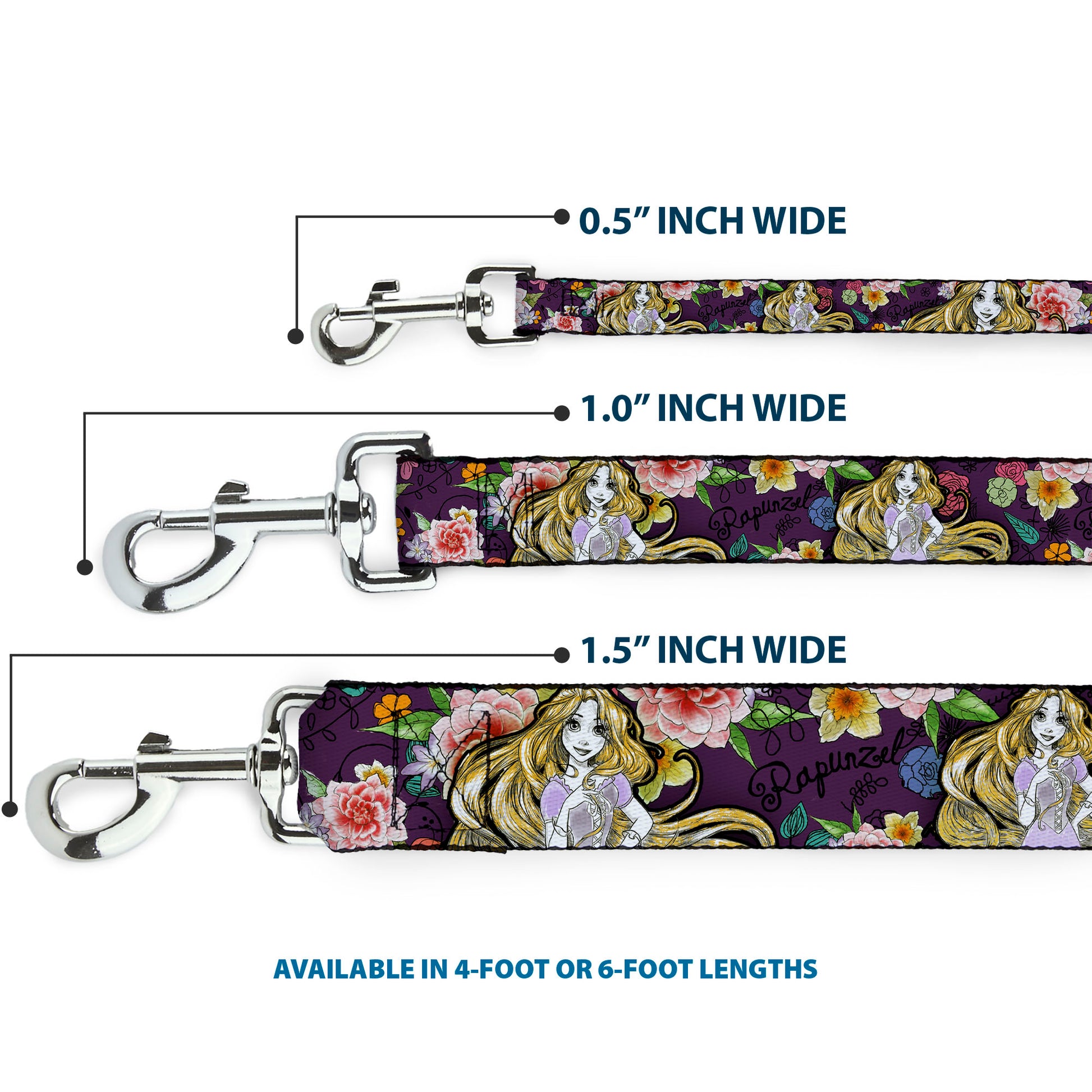 Dog Leash - Rapunzel Poses/Floral Collage Sketch Purple Dog Leashes Disney